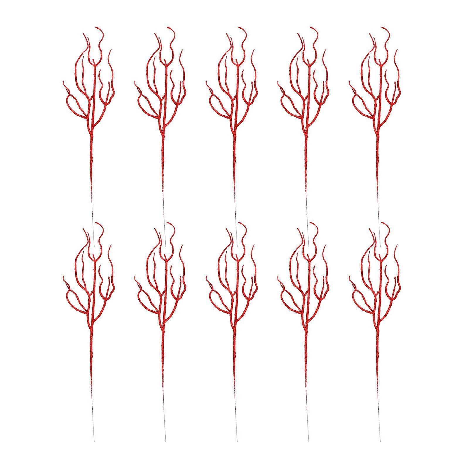 10 Stück Künstliche Weihnachtsblätter Mit Glitzer-34.5x7cm-red