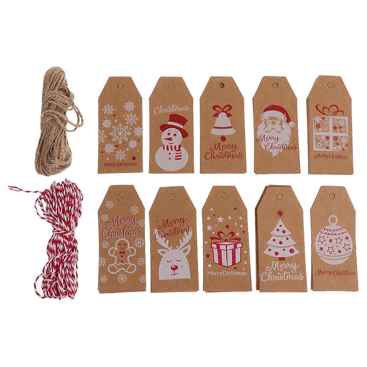 100 Stück Weihnachtliche Retro-anhänger Aus Kraftpapier Mit 10 M Rotem Seil Und 10 M Hanfseil-9x4cm