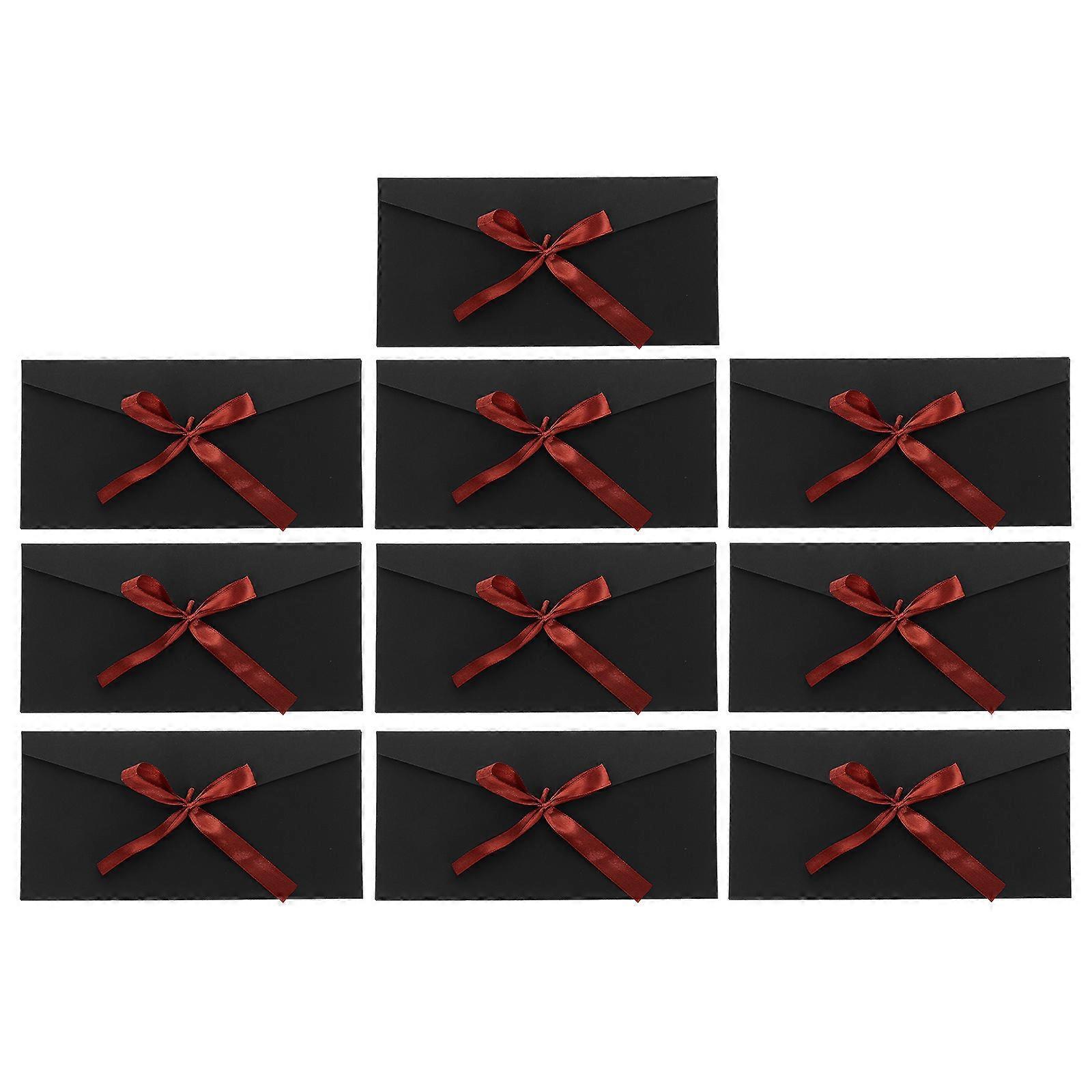 10 Stück Kraftpapier-einladungsumschläge Mit Schleife-22x11x1cm-black