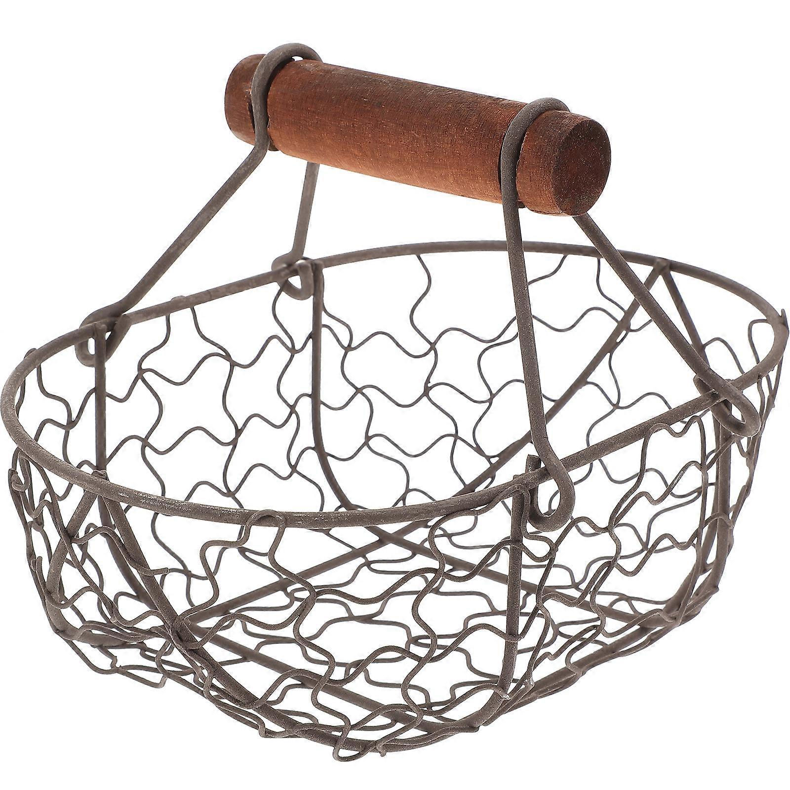 Praktischer Aufbewahrungskorb Aus Metall, Drahtkorb Zum Sammeln, Brotkorb, Rustikale Obstschale-18x13x12cm-black
