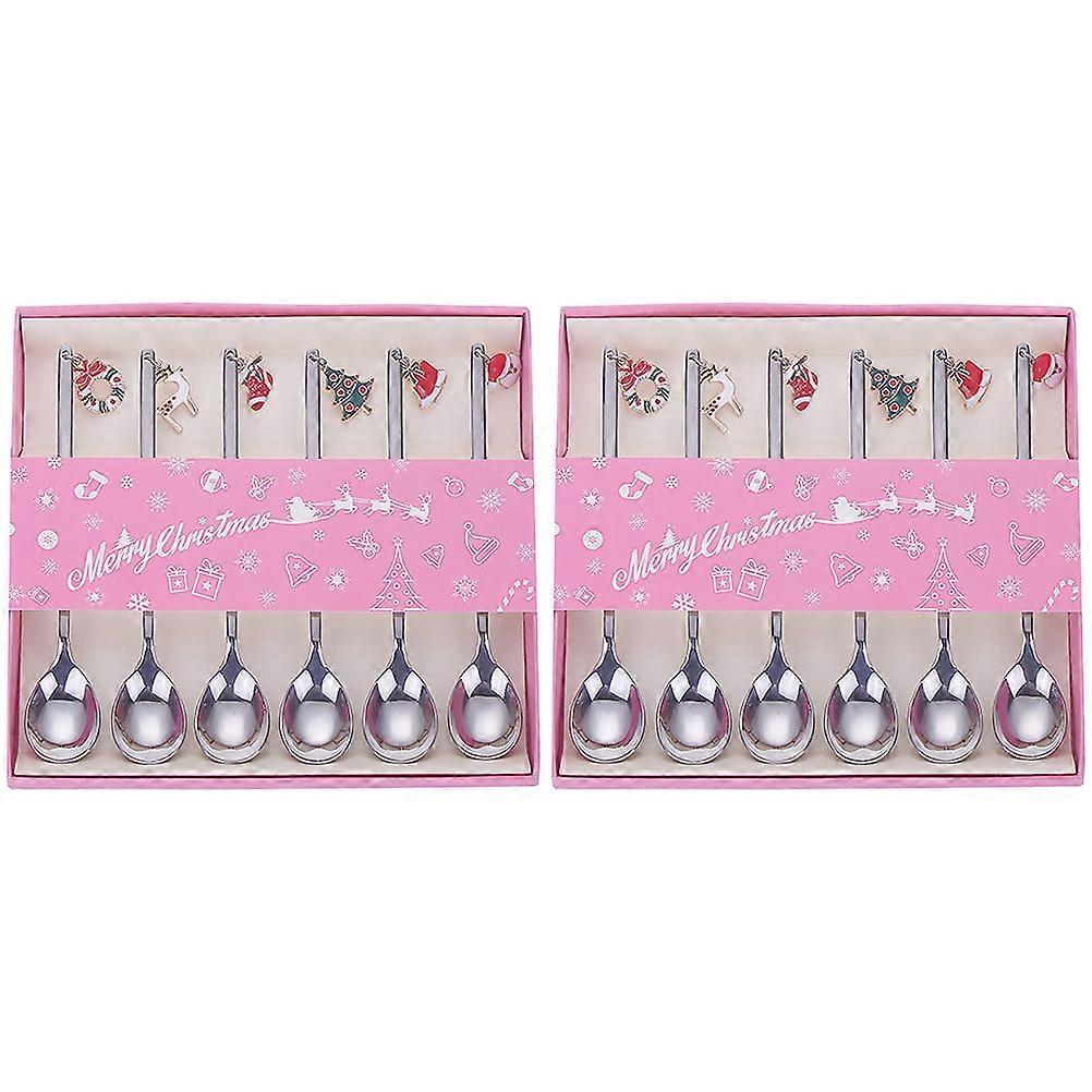 12er-set Weihnachtslöffel Mit Anhänger, Edelstahllöffel, Rührlöffel, Dessertlöffel-13.5x2.4x0.1cm-silver