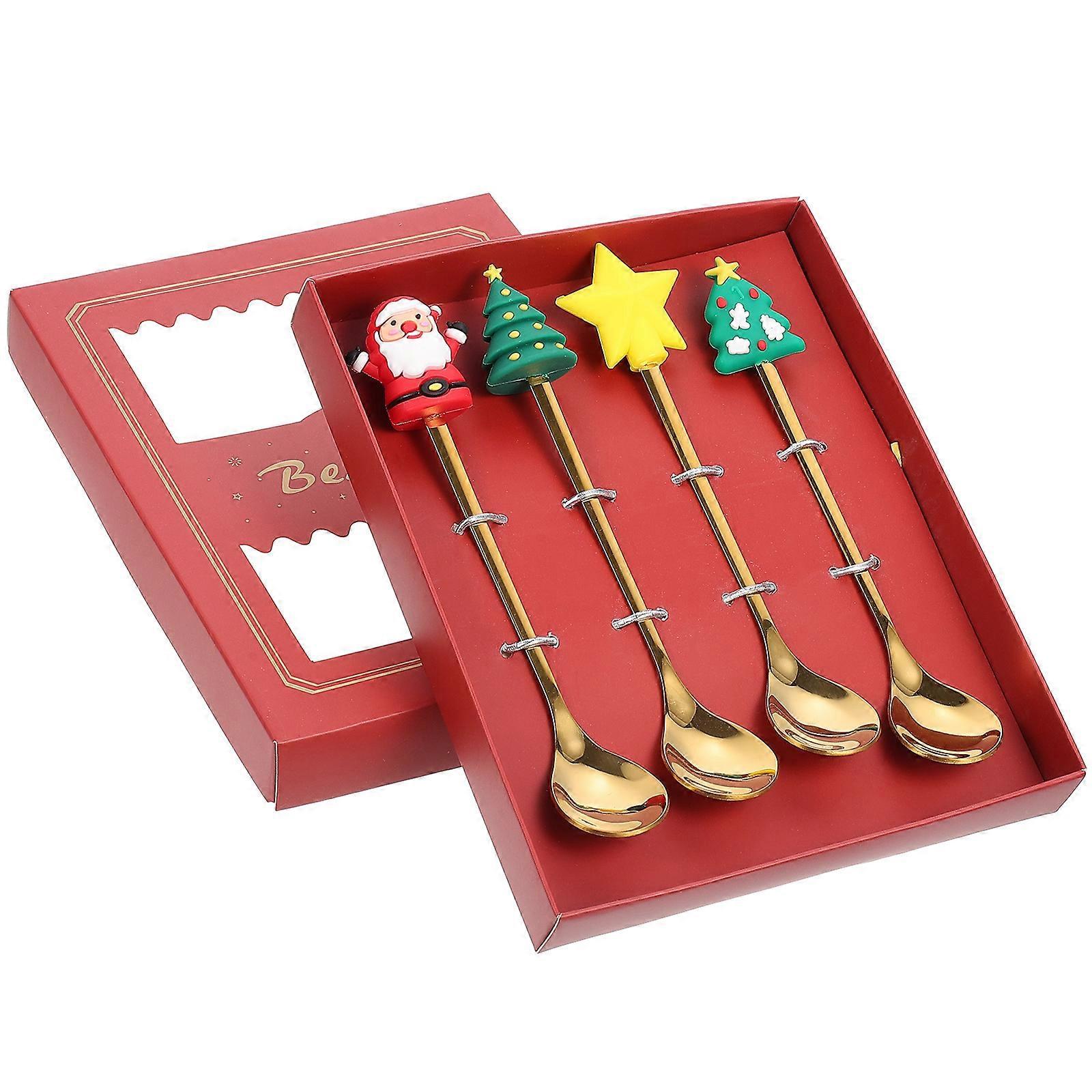 Set Dekorative Kaffeelöffel, Weihnachtlich Gestaltete Dessertlöffel, Cartoon-löffel-16x3.5x2cm-red