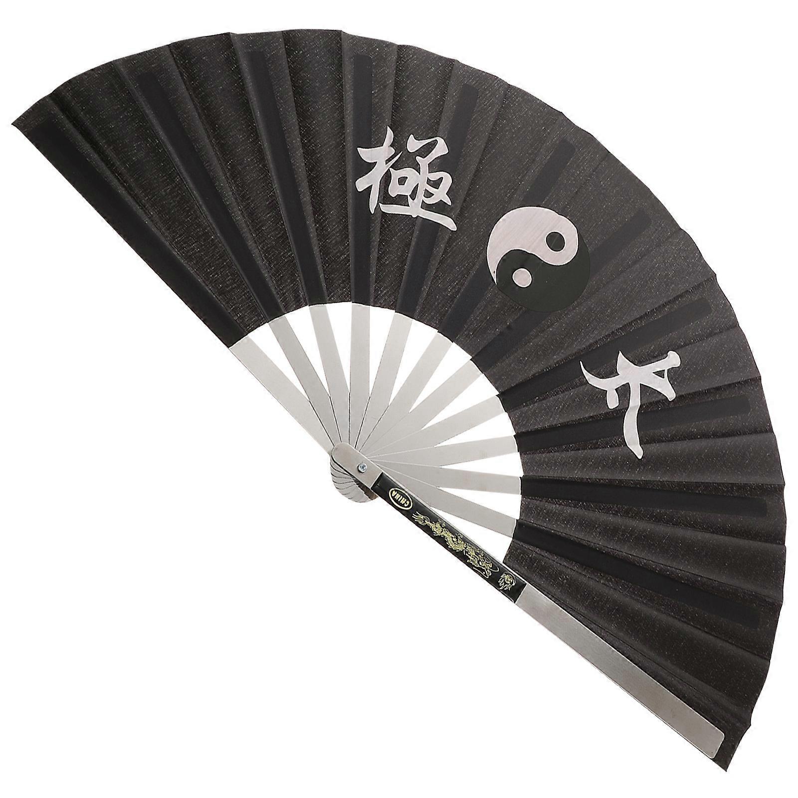 Chinesischer Fächer Kung Fu Tai Chi Faltfächer Handfächer Tanzaufführung Fächer Geschenk-64x34x1cm-black