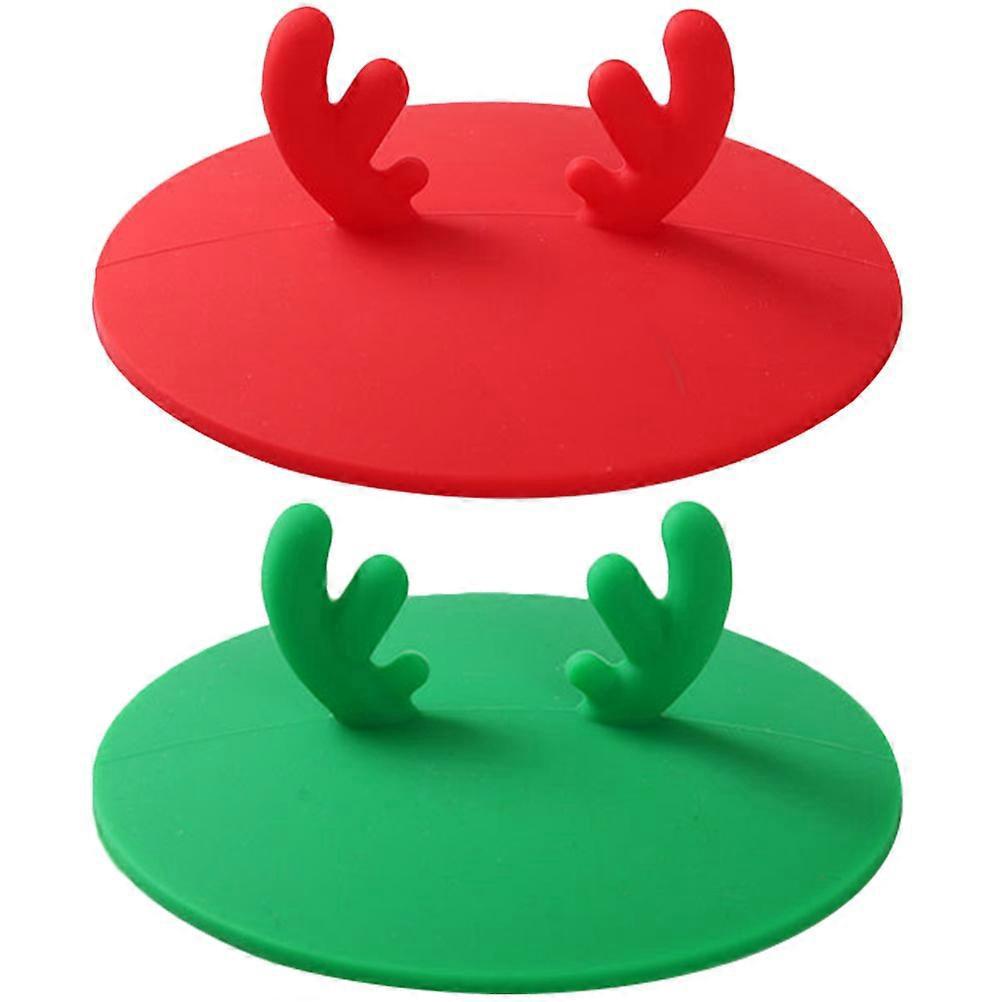 2er-pack Wiederverwendbare Becherdeckel Aus Silikon Mit Weihnachtsmotiven Für Den Haushalt-10.5x10.5cm