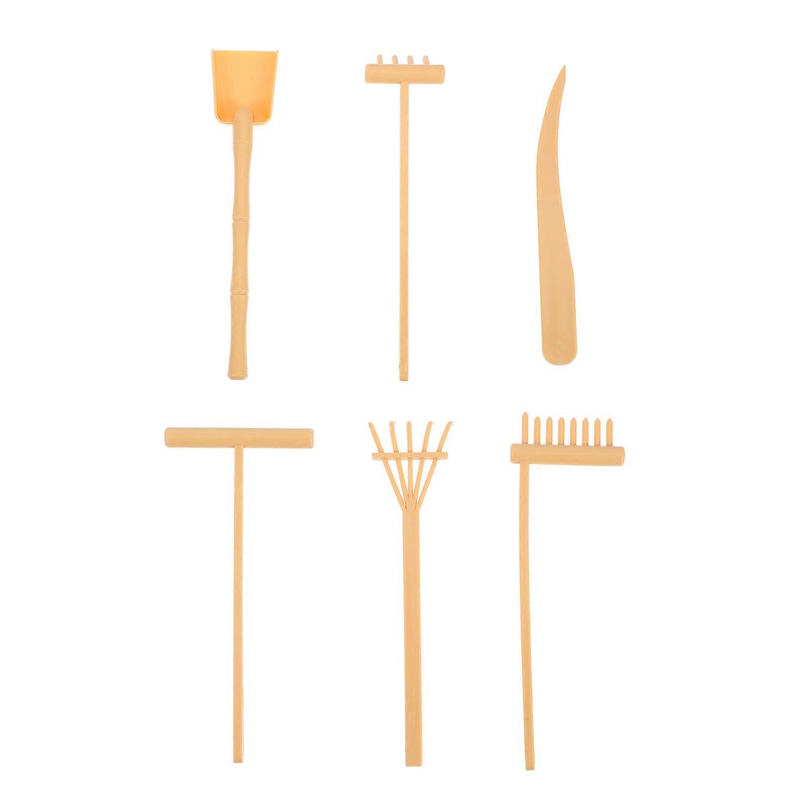 6-teiliges Miniatur-spielzeug-zen-garten-set, Zen-gartenwerkzeuge, Mini-sandkasten, Rechen, Sandgarten-15.5x5.5x0.8cm-yellow