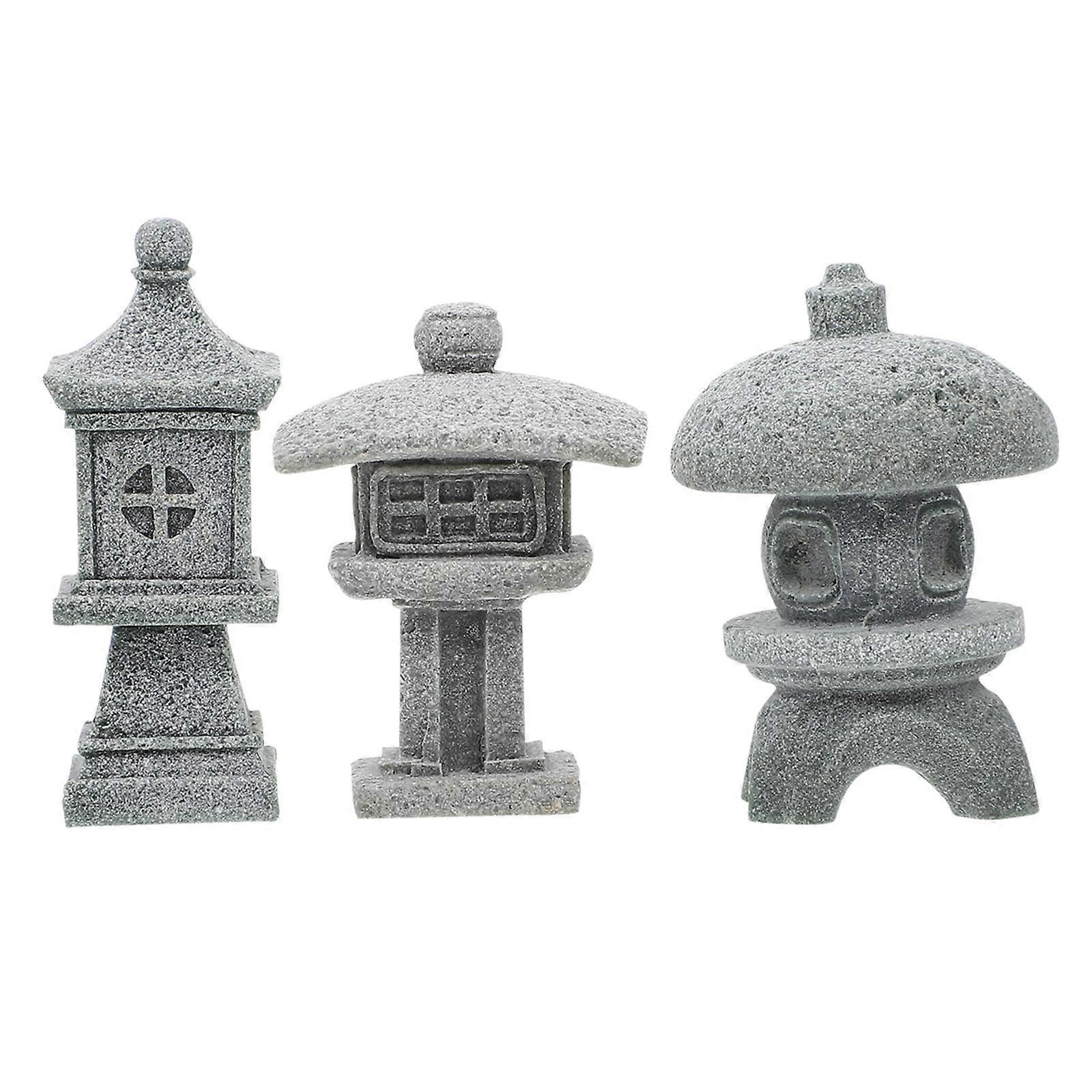 3-teiliges Set Pavillonförmige Landschaftsornamente Sandsteinpavillon-gartendekorationen-3x3x5cm-grey