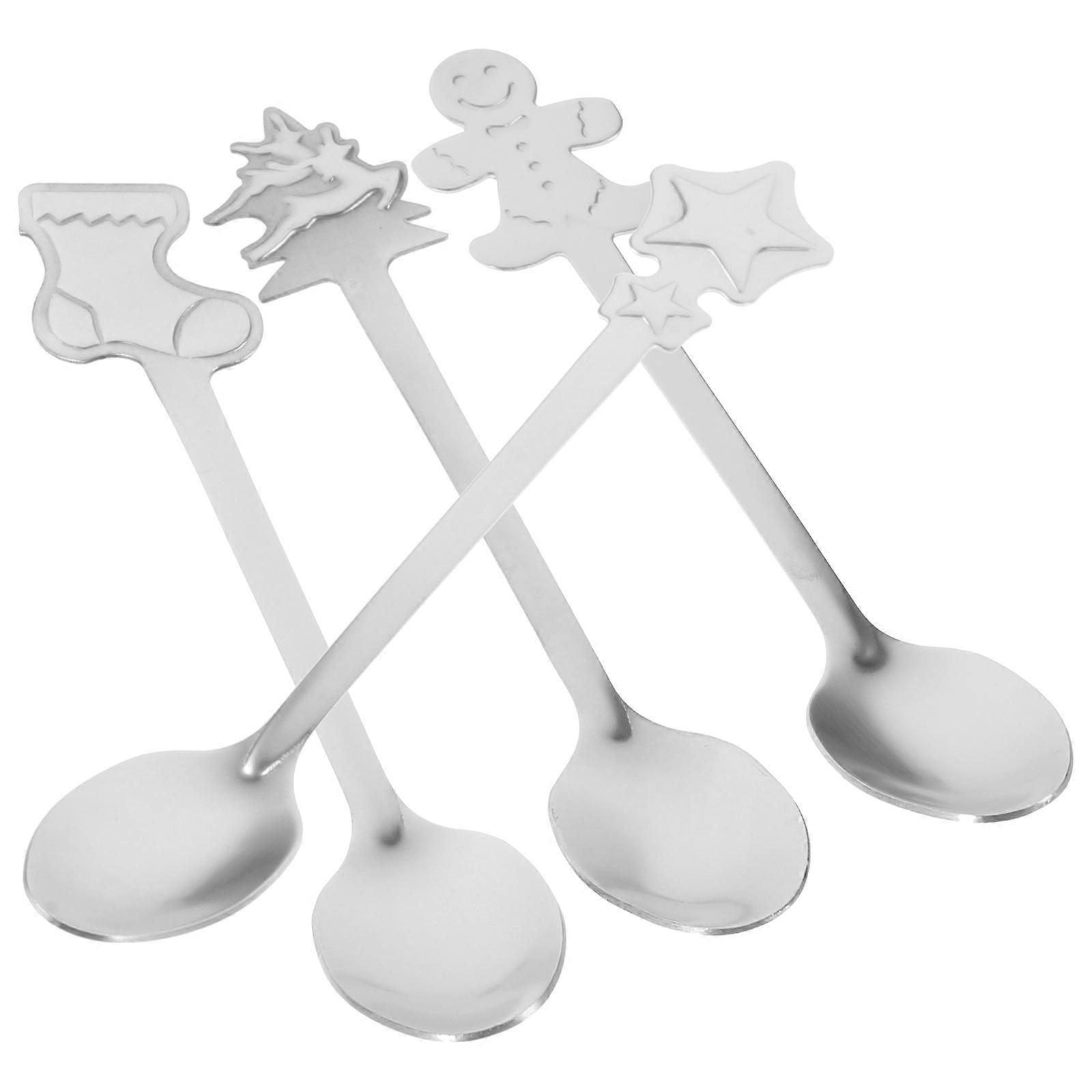 4er-set Weihnachtslöffel Aus Edelstahl, Weihnachtliches Cartoon-geschirr, Kaffeelöffel, Rührlöffel, Ohne Box (zufälliges Muster)-silver