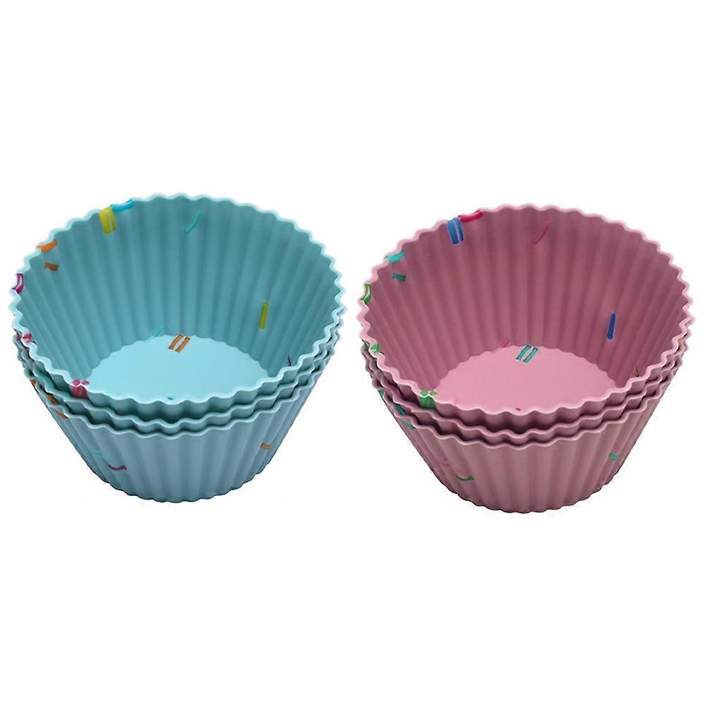 1 Set/6 Stück Verdickte Silikon-muffinförmchen, Runde Backform Mit Spitzenmuster (farbmix)-6.5x4.2cm