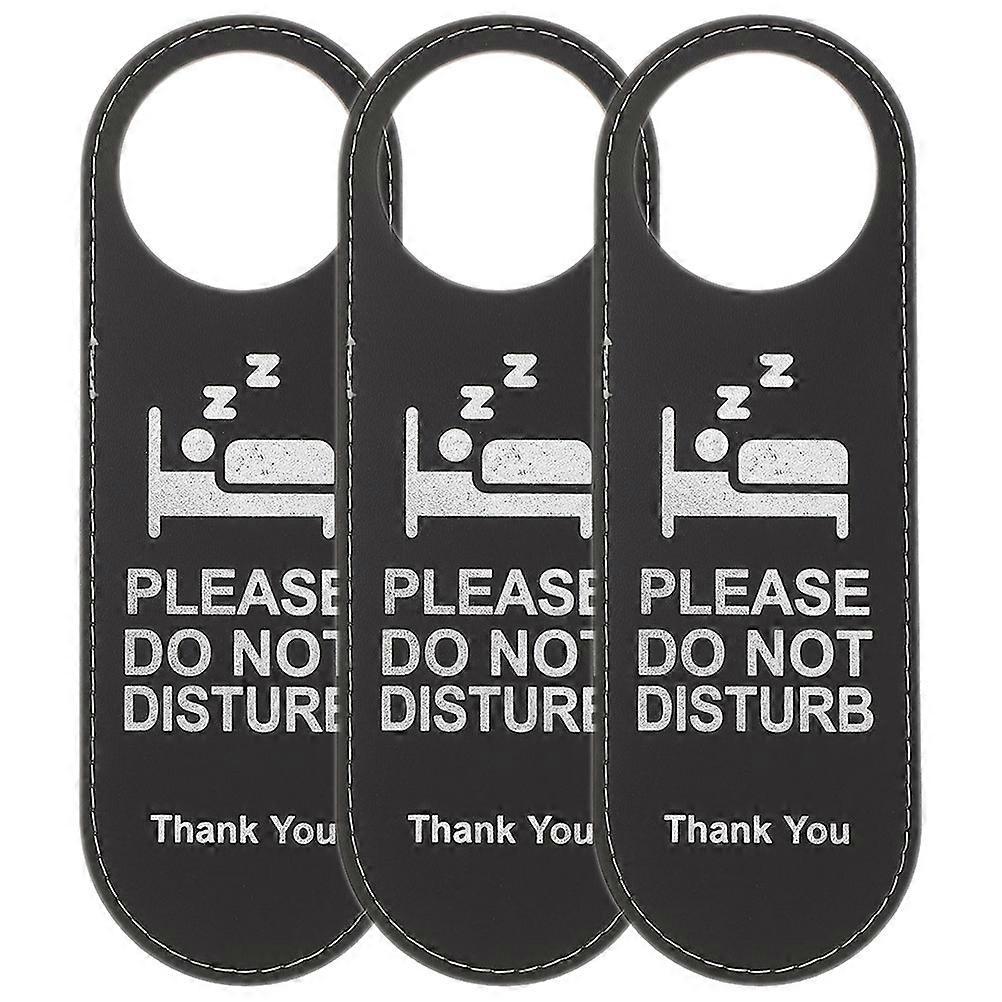 3er-set Türhänger Aus Leder, Hotel-türhänger, „bitte Nicht Stören“-schilder, Schminkzimmer-schilder-24x8cm-black