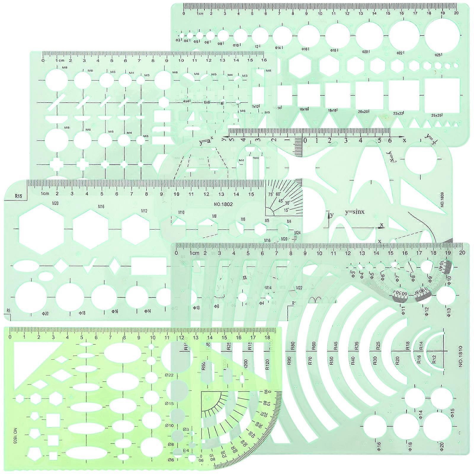 Set Geometrische Schablonen-zeichenwerkzeug Geometrische Architekturzeichnungsvorlage-21.5x10.5cm-green