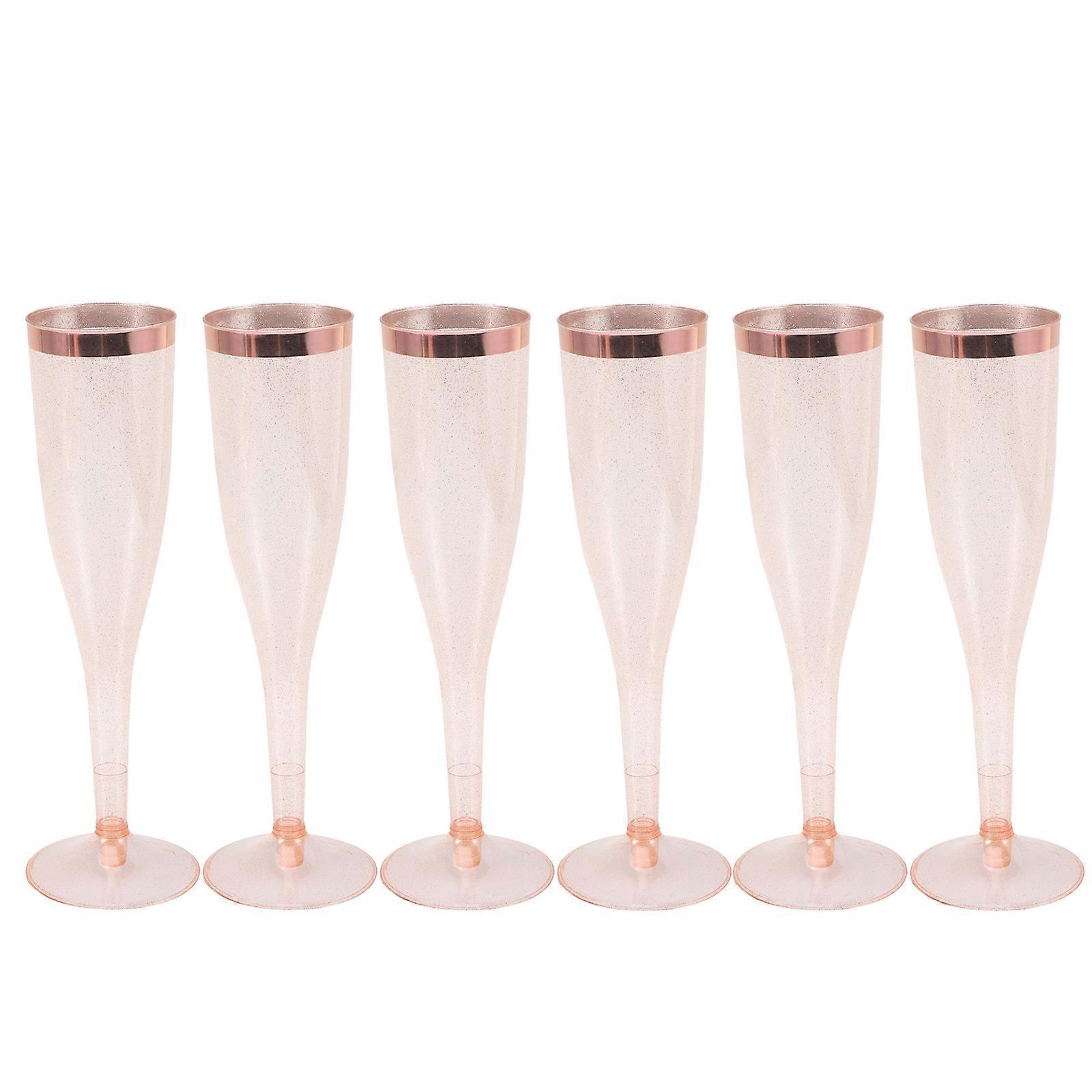 6 Stück Glitzernde Champagnerflöten Aus Kunststoff, Einweg-cocktail- Und Weingläser Für Partys-20.5x6.6cm-pink