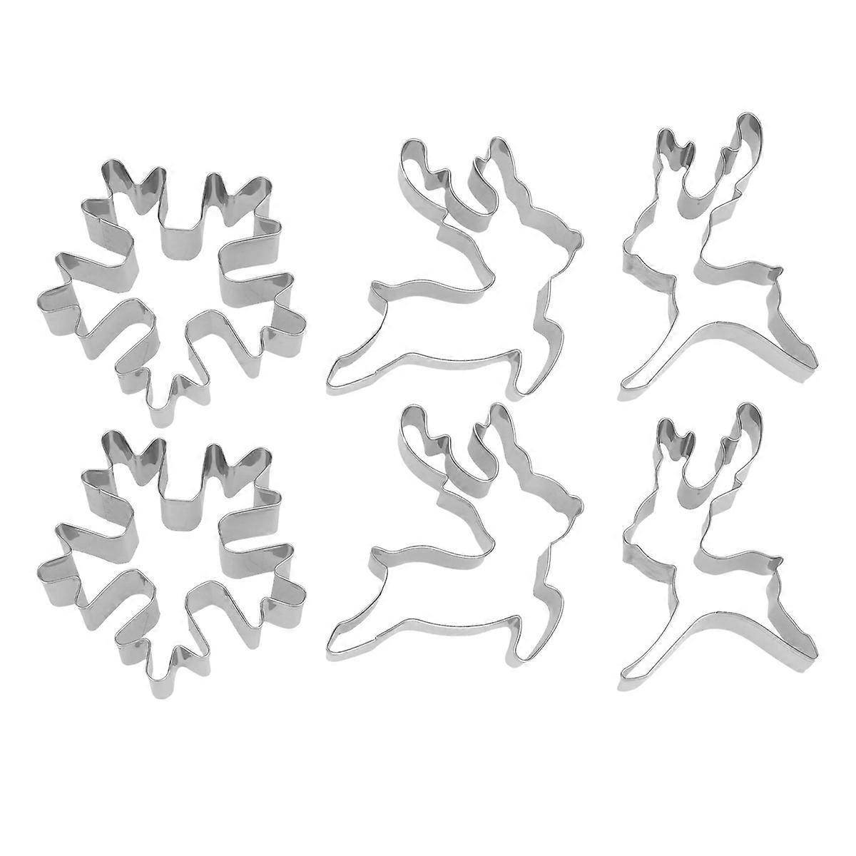 6-teiliges Weihnachtskuchen-set Aus Edelstahl, Keks- Und Plätzchenform Zum Selbermachen (schneeflocke, Rennender Hirsch, Sikahirsch, Je 2 Stück)-m