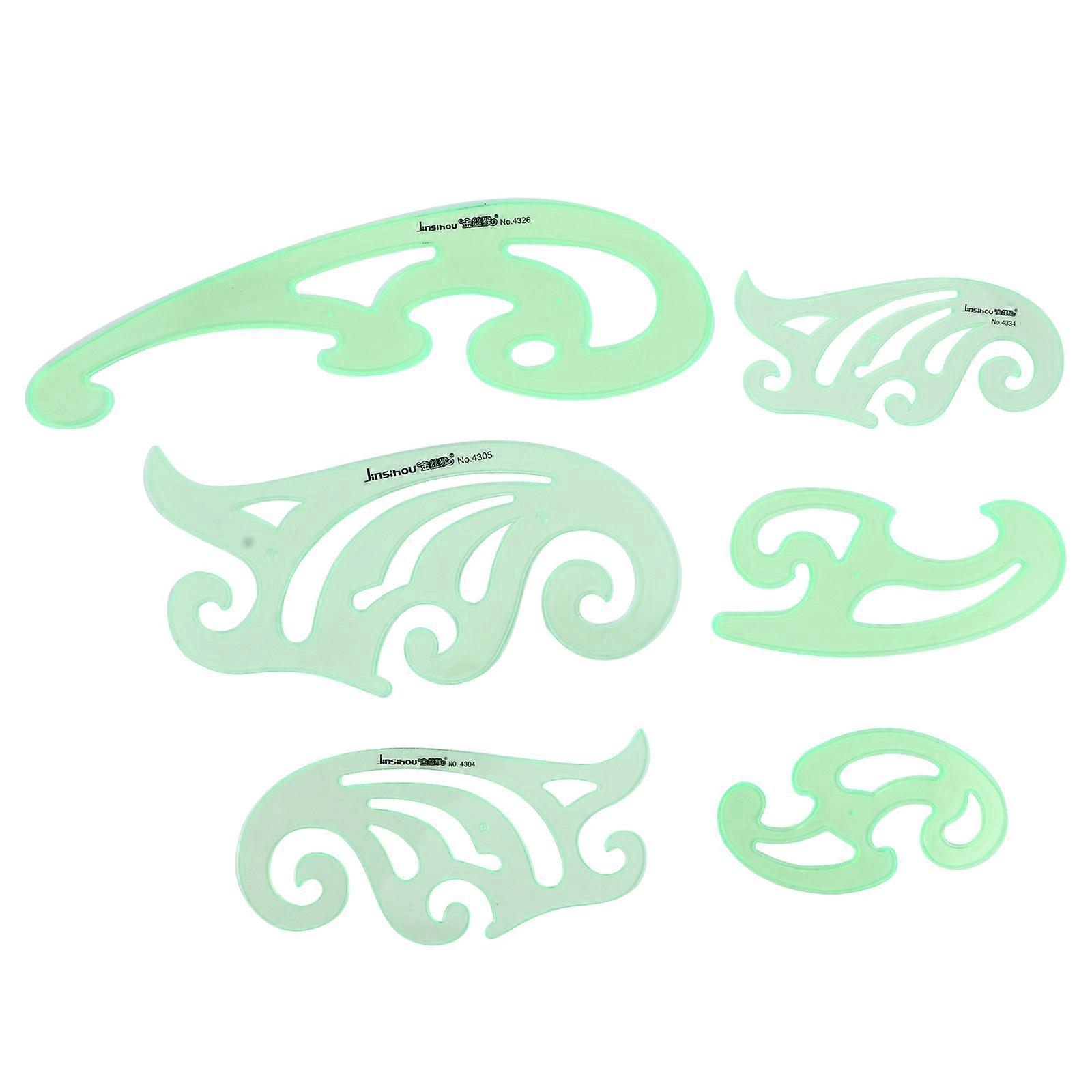 6-teiliges Zeichenschablonen-set, Geometrische Schablonen, Verschiedene Formen, Zeichenwerkzeuge-31.7x9.5cm-green