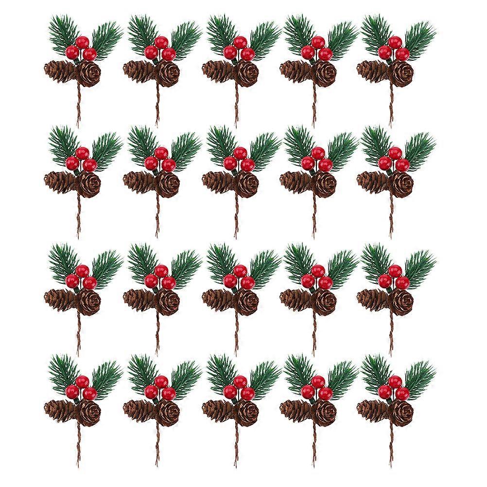 20 Stück Künstliche Beeren, Kiefernzapfen, Kiefernnadeln, Stiele, Deko-picks Für Weihnachtsbasteleien-10.00x6.00x4.00cm-random Color