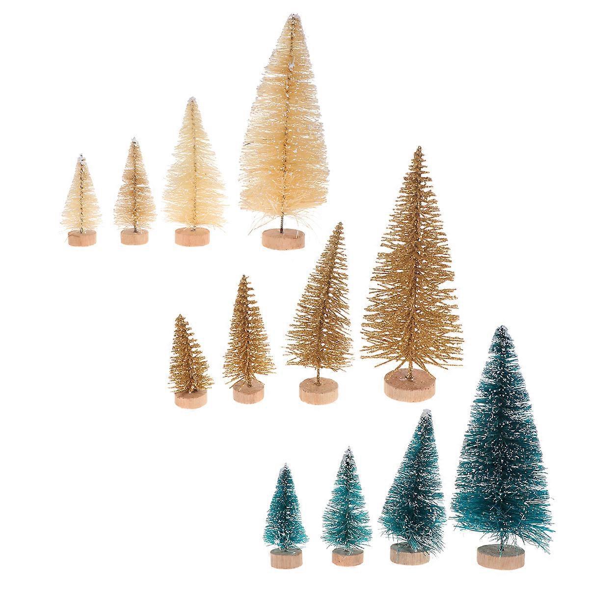 12 Künstliche Sisal-miniatur-weihnachtsbäume Mit Holzsockel, Mini-kiefernbäume Für Die Weihnachtsdekoration, Tischdekoration, Winterschmuck (3 Farben)-m