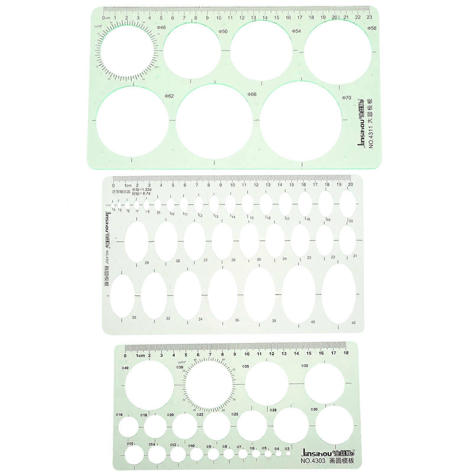 3-teiliges Set Geometrischer Zeichenvorlagen, Schablonen, Messlineale Aus Kunststoff Für Technische Zeichnungen-25x14.5x0.2cm-green