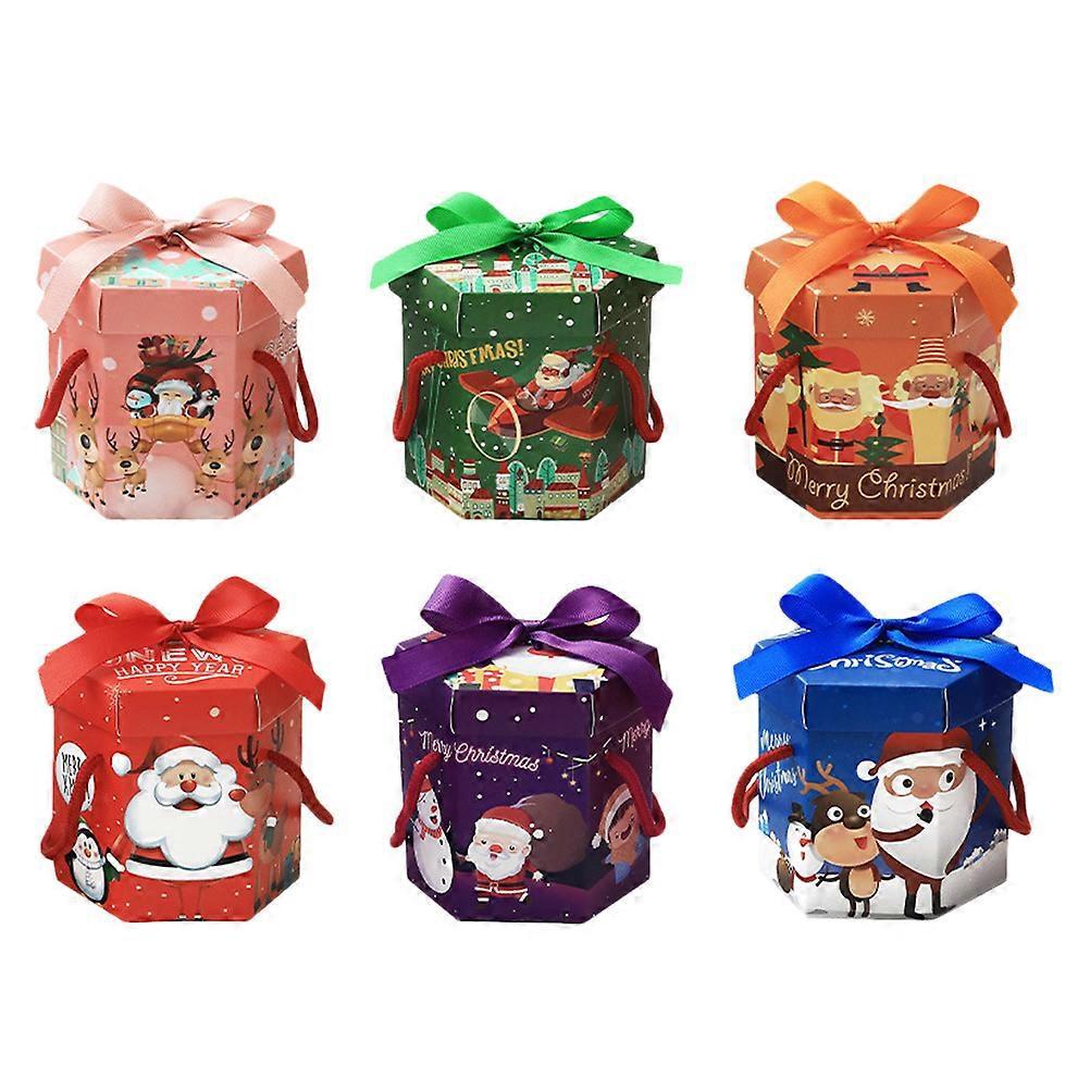 6er-pack Weihnachtsgeschenkboxen, Sechseckige Papierboxen, Bonbonboxen, Geschenkbehälter, Zufällige Ausführung-10.7x9.5cm-random Color