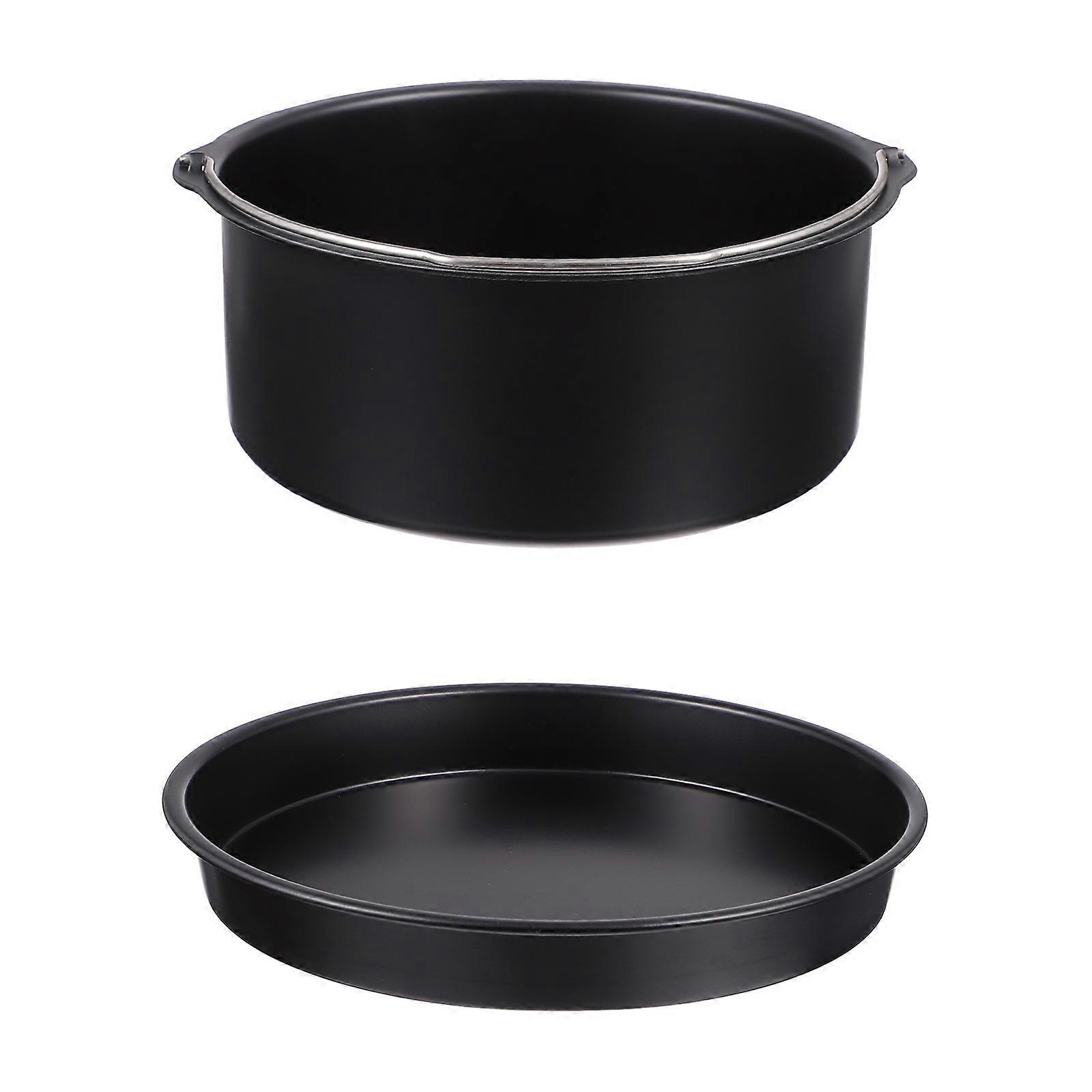 1 Set/2 Stück 6-zoll-heißluftfritteusen-zubehör Mit Kuchenform Und Pizzablech Aus Kohlenstoffstahl-17.3x7cm-black