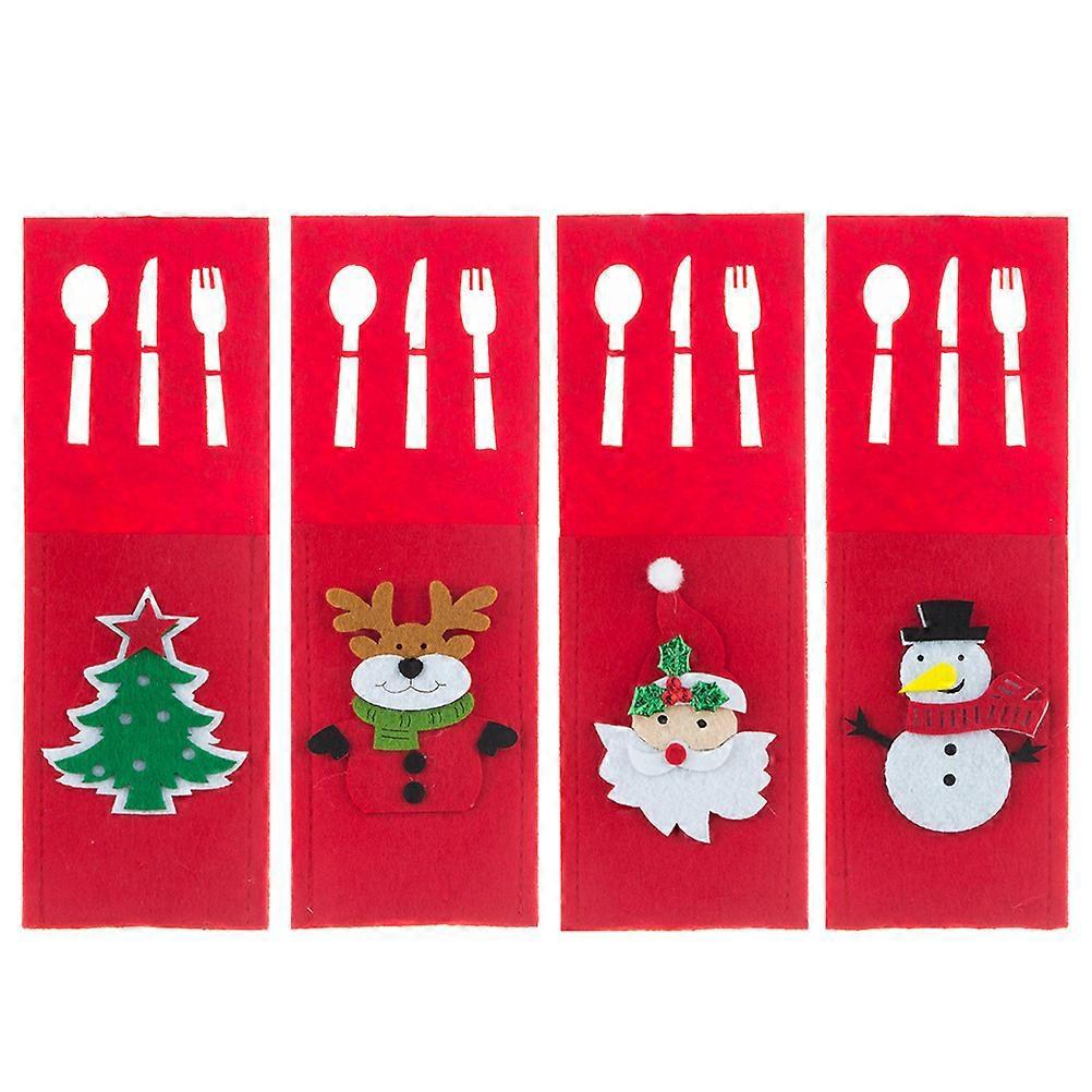 4er-set Besteckbeutel Mit Weihnachtsmotiven, Aufbewahrungsbeutel Für Messer Und Gabeln, Filz-besteckbeutel-25.00x8.50x0.20cm-red
