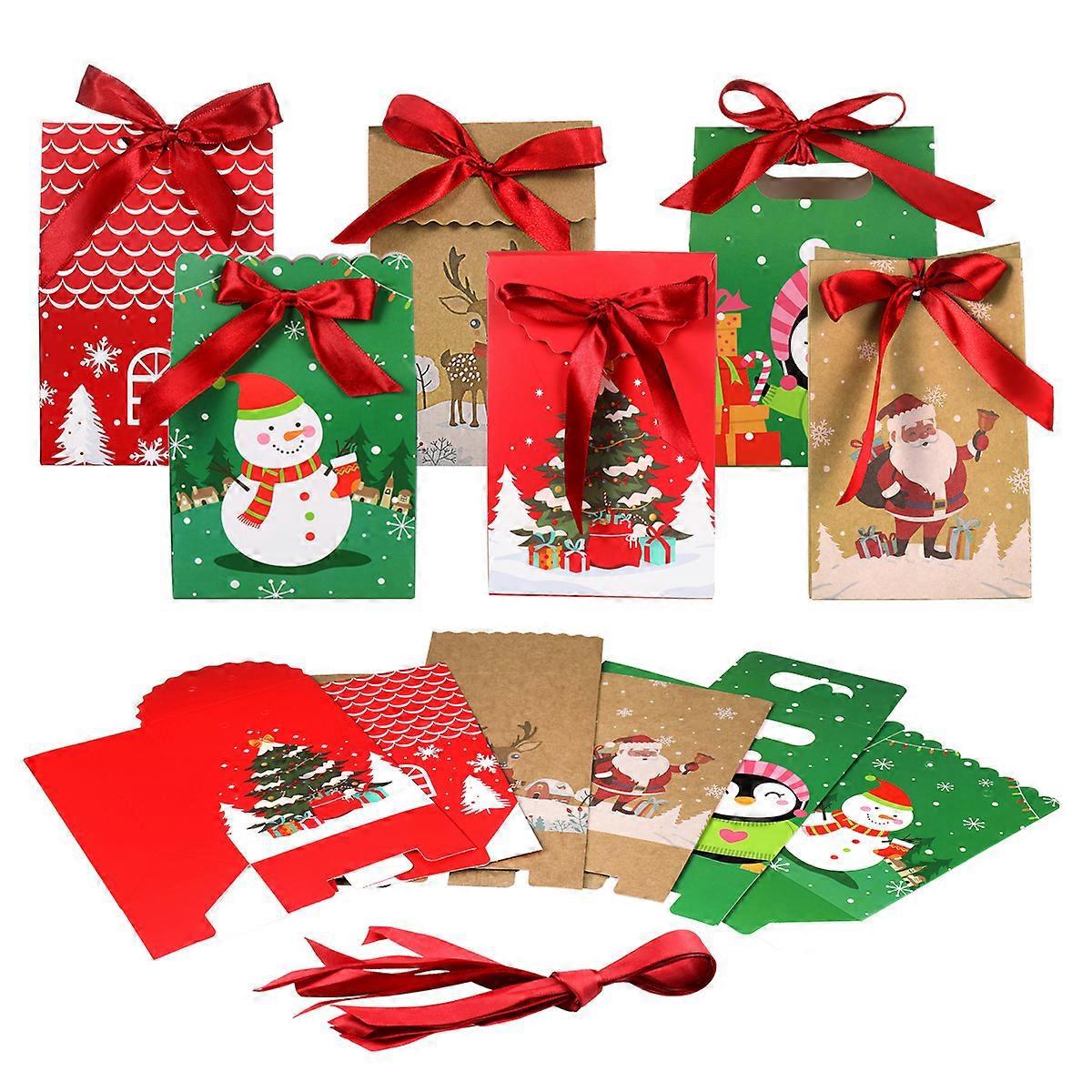 Stobok 24er-pack Weihnachtsbonbonboxen, Festliche Geschenkboxen Aus Papier Mit 24 Bändern, Leichte, Tragbare Behälter Für Süßigkeiten, Kekse Und Leckereien Zu Weihnachten