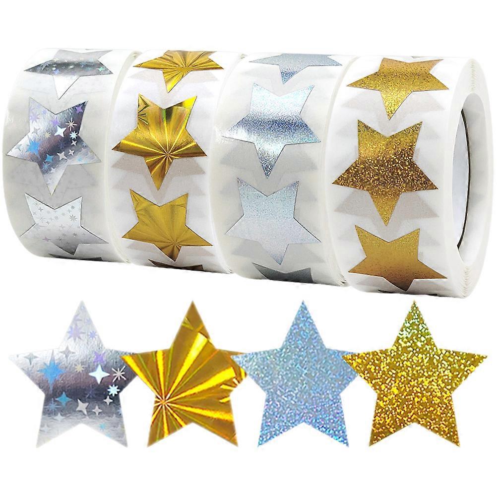4 Rollen Sternenaufkleber, Belohnungssterne Für Kinder, Beschichtete Papiersterne, Selbstklebende Aufkleber-2.5x2.5cm