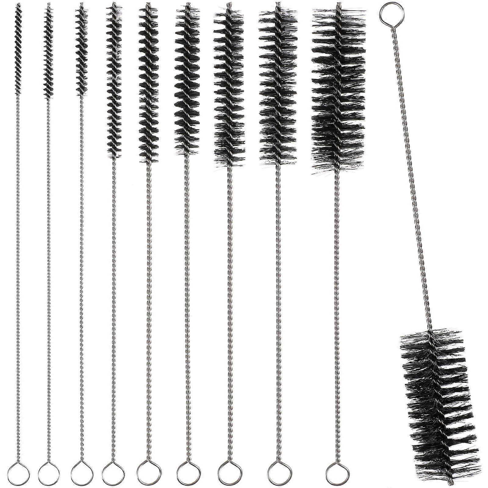 10 Stück Edelstahl-nylon-bürsten, Strohhalm-reinigungsbürsten, Lange Rohrreinigungswerkzeuge Für Trinkhalme, Brillen Und Tastaturen-black