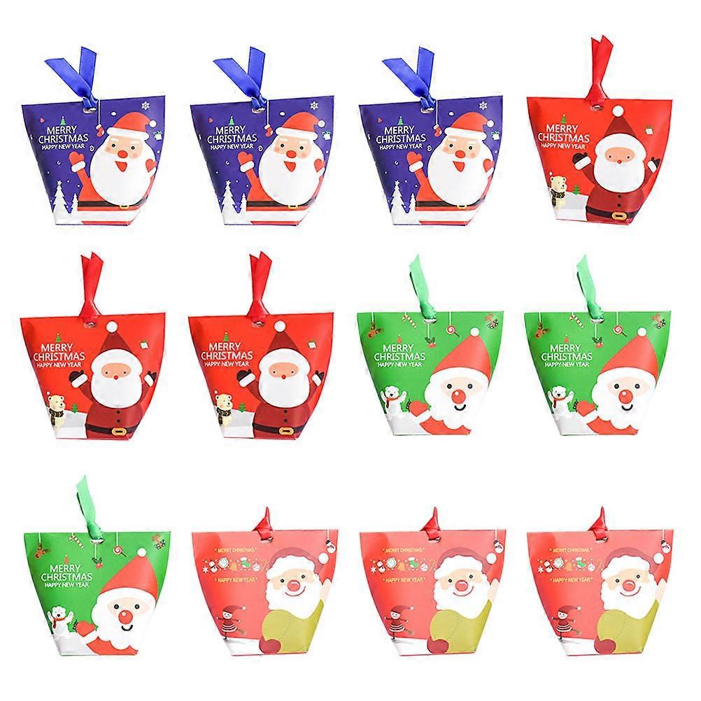 12 Diy-weihnachtsgeschenktüten Mit Schleife, Weihnachtsmann-motiv, Zuckerapfel-papierbox Für Heiligabend (verschiedene Farben)-12pcs