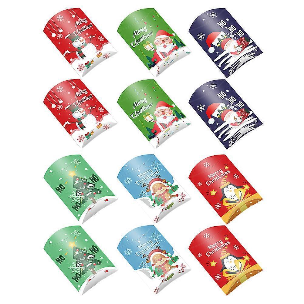 12 Stück Weihnachtskartons In Kissenform, Geschenkverpackungen Für Süßigkeiten, Kekse, Zufällige Ausführung-20.5x12x0.1cm