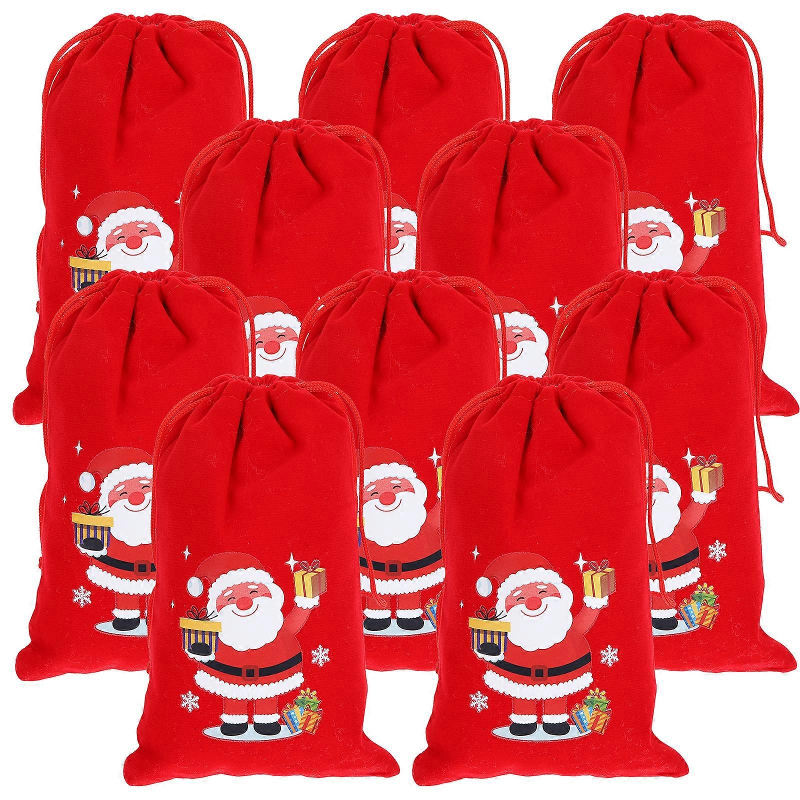 10 Stück Stoff-weihnachtssäckchen Mit Kordelzug, Geschenktüten Für Weihnachtsstrümpfe-15.7x9.8cm