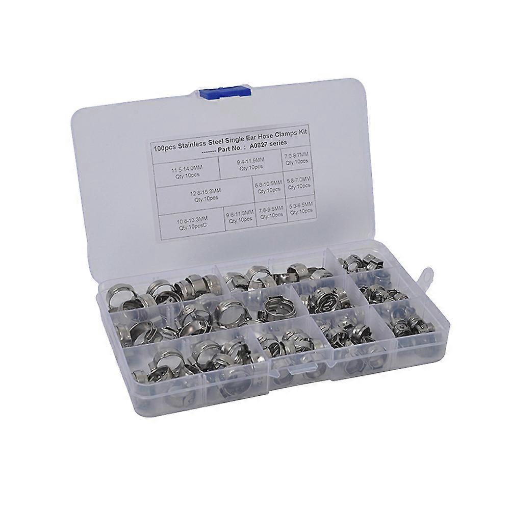 100 Stück Edelstahl-schlauchschellen Mit Einfacher Ohrelei, 10 Verschiedene Arten Von Hydraulik-o-clips, Kraftstoff- Und Luftleitungsschellen-2x2x0.7cm