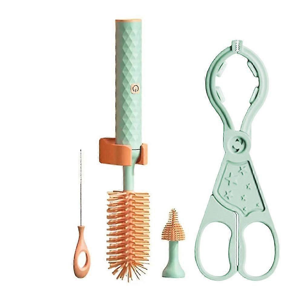 Elektrische Silikon-flaschenbürste, 360° Drehbar, Reinigungsset Für Wasserflaschen-3pcs Set-green