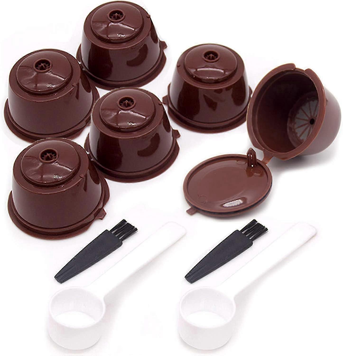 6er-packung Wiederverwendbarer, Nachfüllbarer Dolce Gusto Kaffeekapsel-filterbecher Mit 2 Kaffeelöffeln Und 2 Bürsten