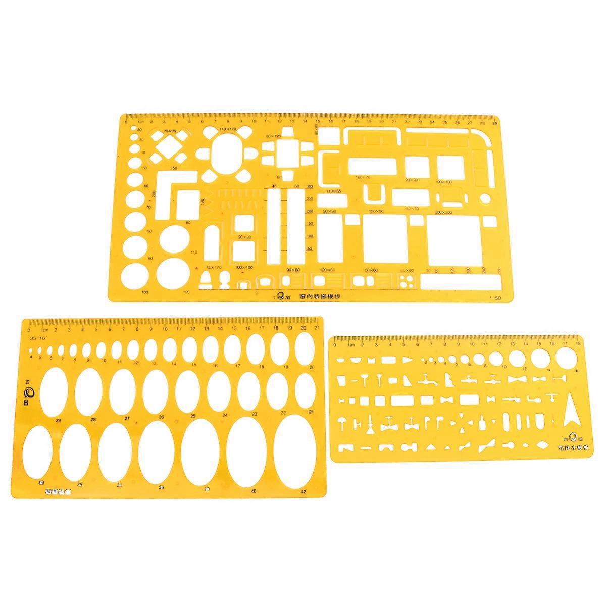 Professionelles Ellipsen-zeichenlineal, 3 Verschiedene Design-zeichenvorlagen-30x15.5cm-orange