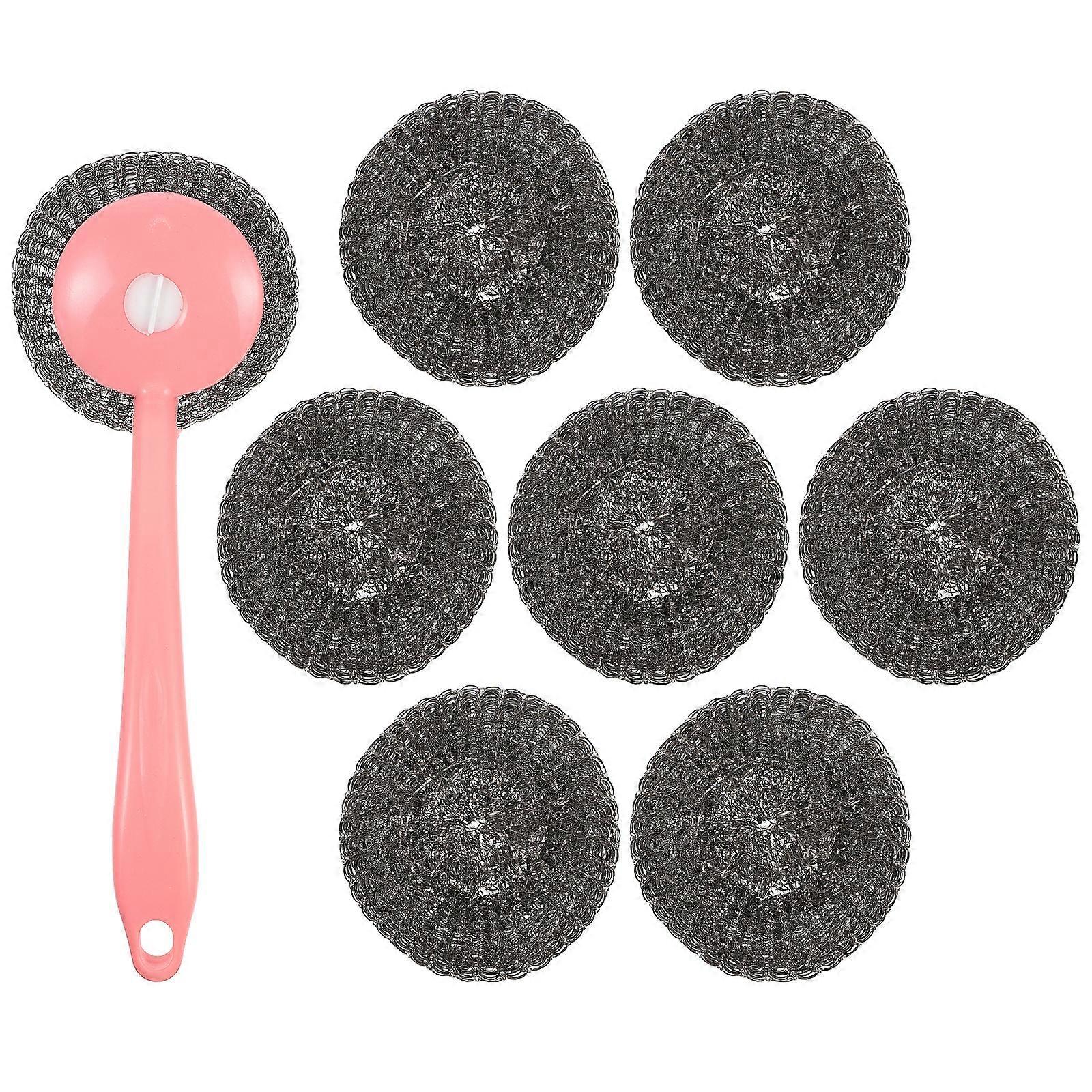 8-teiliges Set Topfbürsten Mit Griff, Stahl-scheuerbürsten, Geschirrspülbürsten, Küchenreinigungswerkzeug-24.5x8.5cm-pink