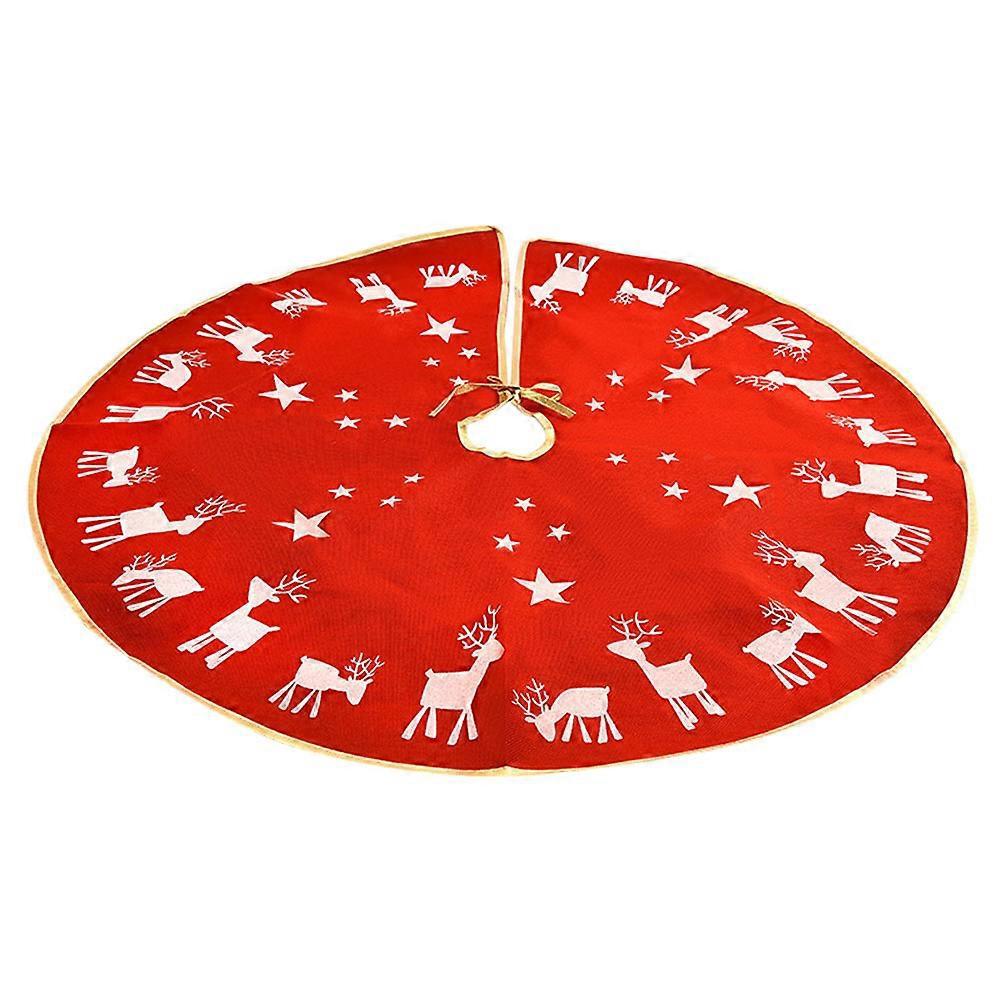 Stück Weihnachtsbaumrock Mit Elchmotiv, Leinen, Weihnachtsbaumschürze, Weihnachtsdekoration (rot)-96x96cm-red