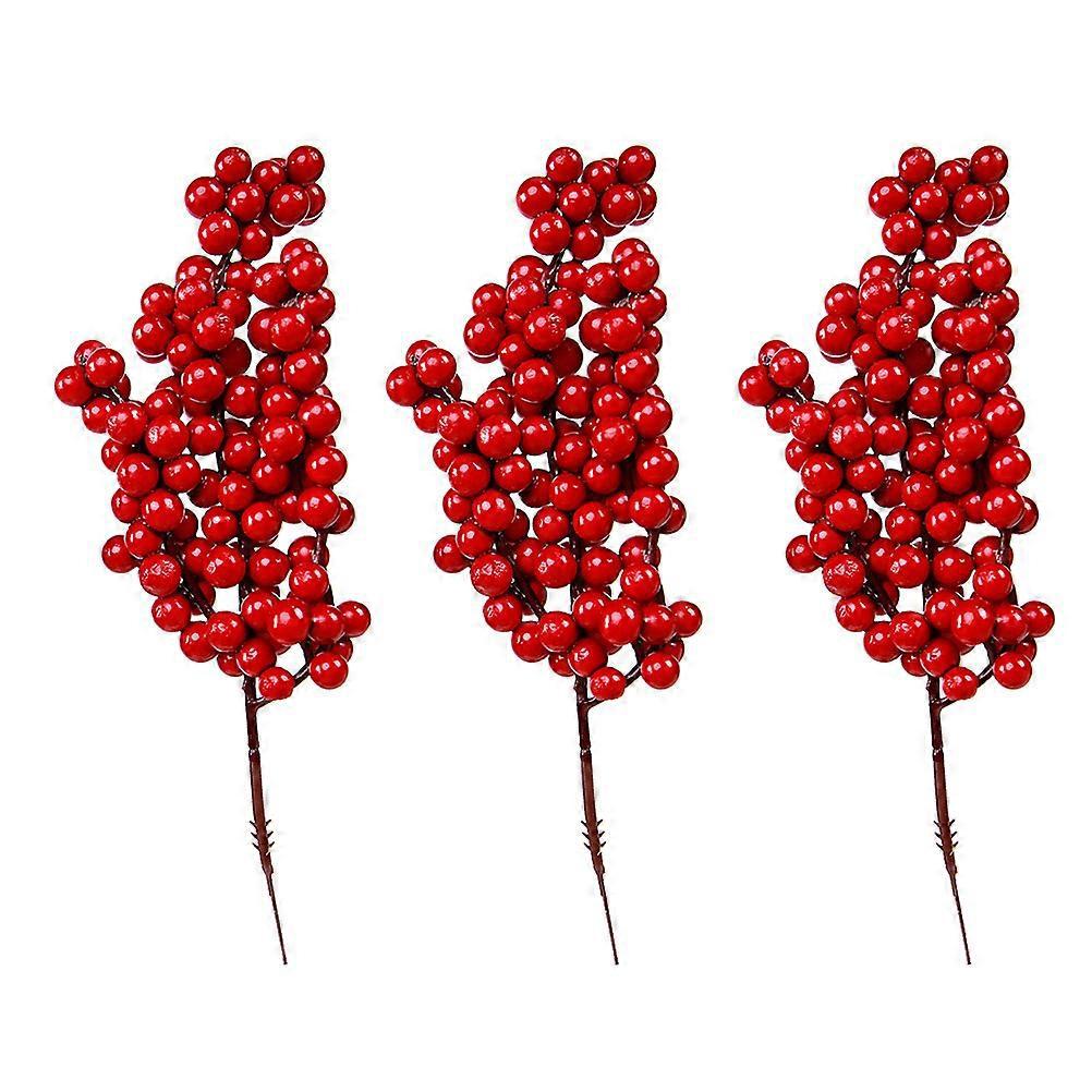 3-teiliger Künstlicher Weihnachtsblumenstrauß Mit Kleinen Früchten, Rote Imitationsbeeren (rot)-22cm-red