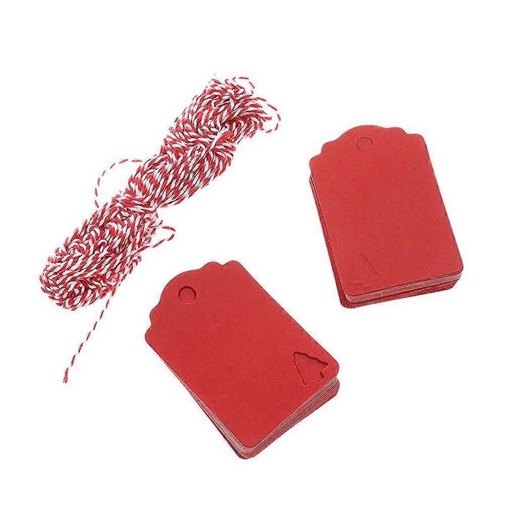 100 Rote Weihnachtsbaum-anhänger Mit 10 M Hanfseil Aus Kraftpapier, Geschenkanhänger-red