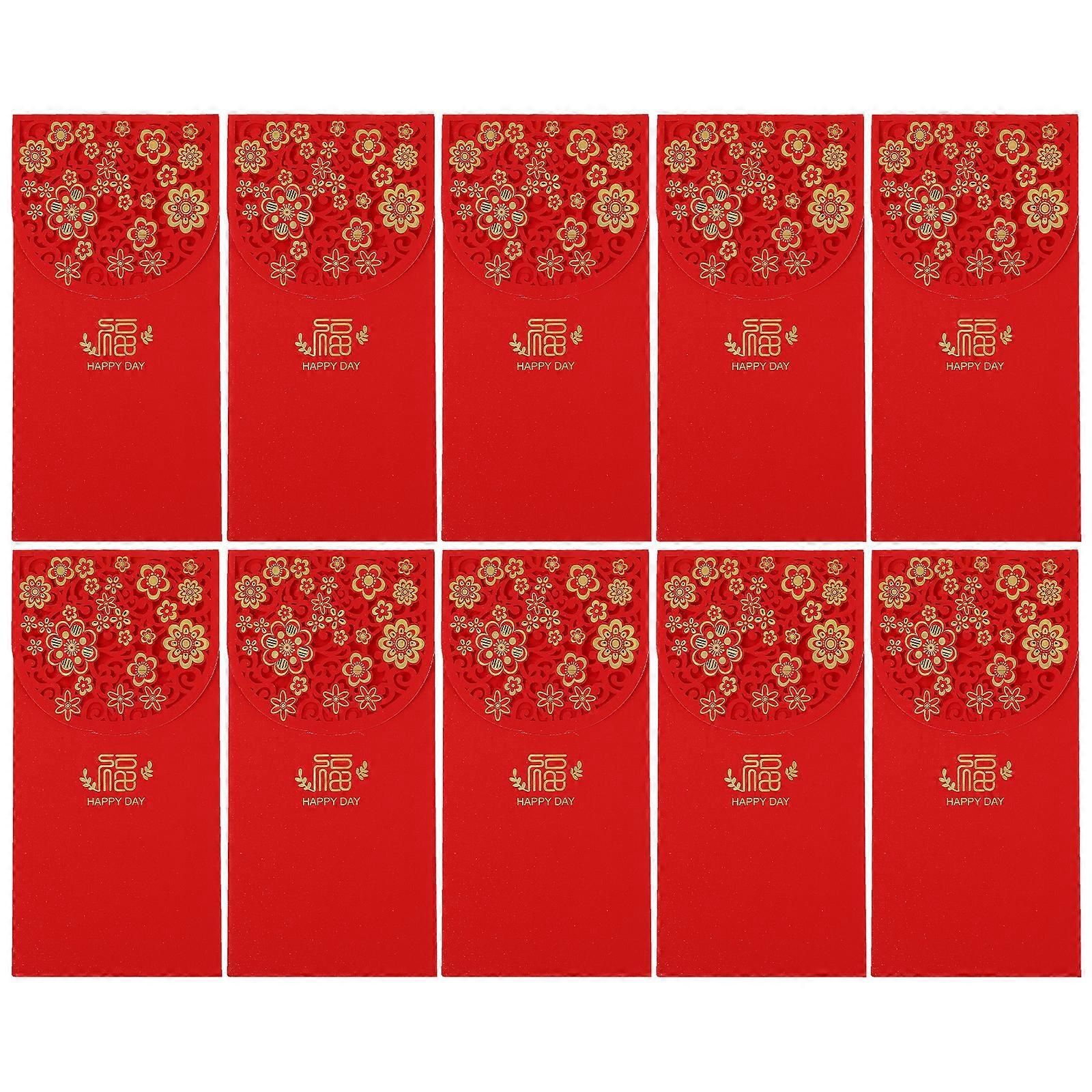 10 Stück Rote Umschläge Zum Chinesischen Frühlingsfest, Rote Päckchen, Rote Partyumschläge-18x9x0.1cm-red