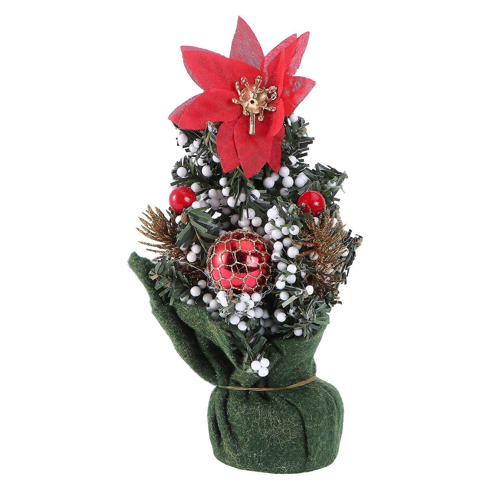Mini-schreibtisch Für Zuhause, Schlafzimmer Oder Wohnzimmer, Künstlicher Weihnachtsbaum Mit Tannenzapfen, Schleifen, Geschenken, Ornamenten, Dekorationen (rote Blume)