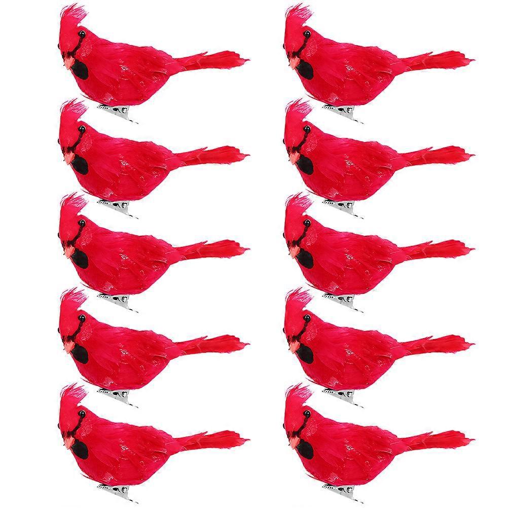 10 Künstliche Vögel, Rot Gefiedert, Metallclips, Weihnachtsbaumschmuck-red