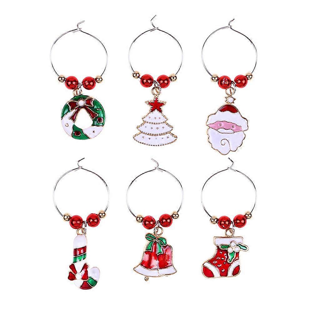 6er-set Weihnachtliche Weinglas-anhänger, Kelch-dekorationsringe Für Heim- Und Partydekorationen (rot)-3x2.4-red