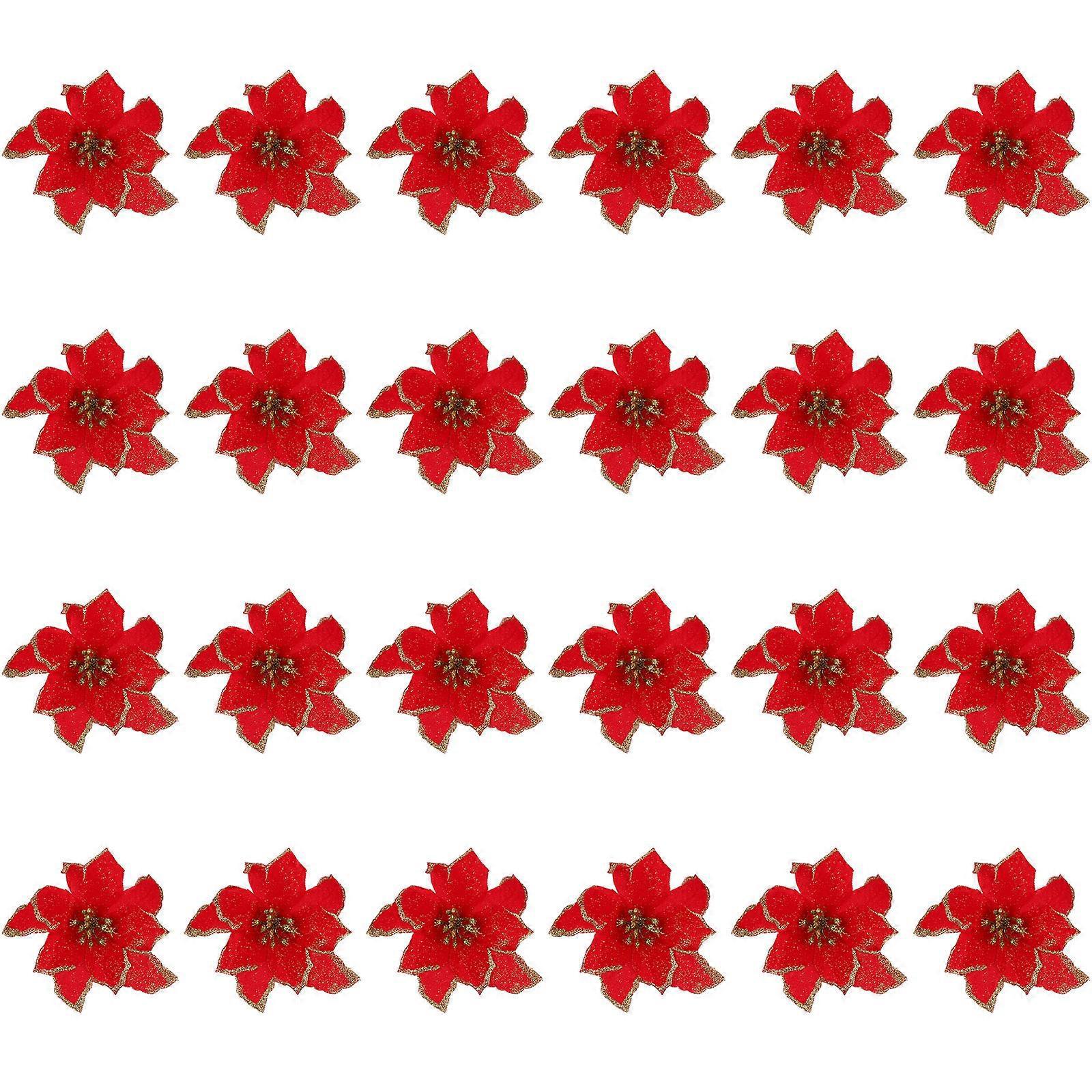 24 Stück Stoff-hochzeitsblumen-dekorationen, Künstliche Blumenornamente (rot)-11cm-red