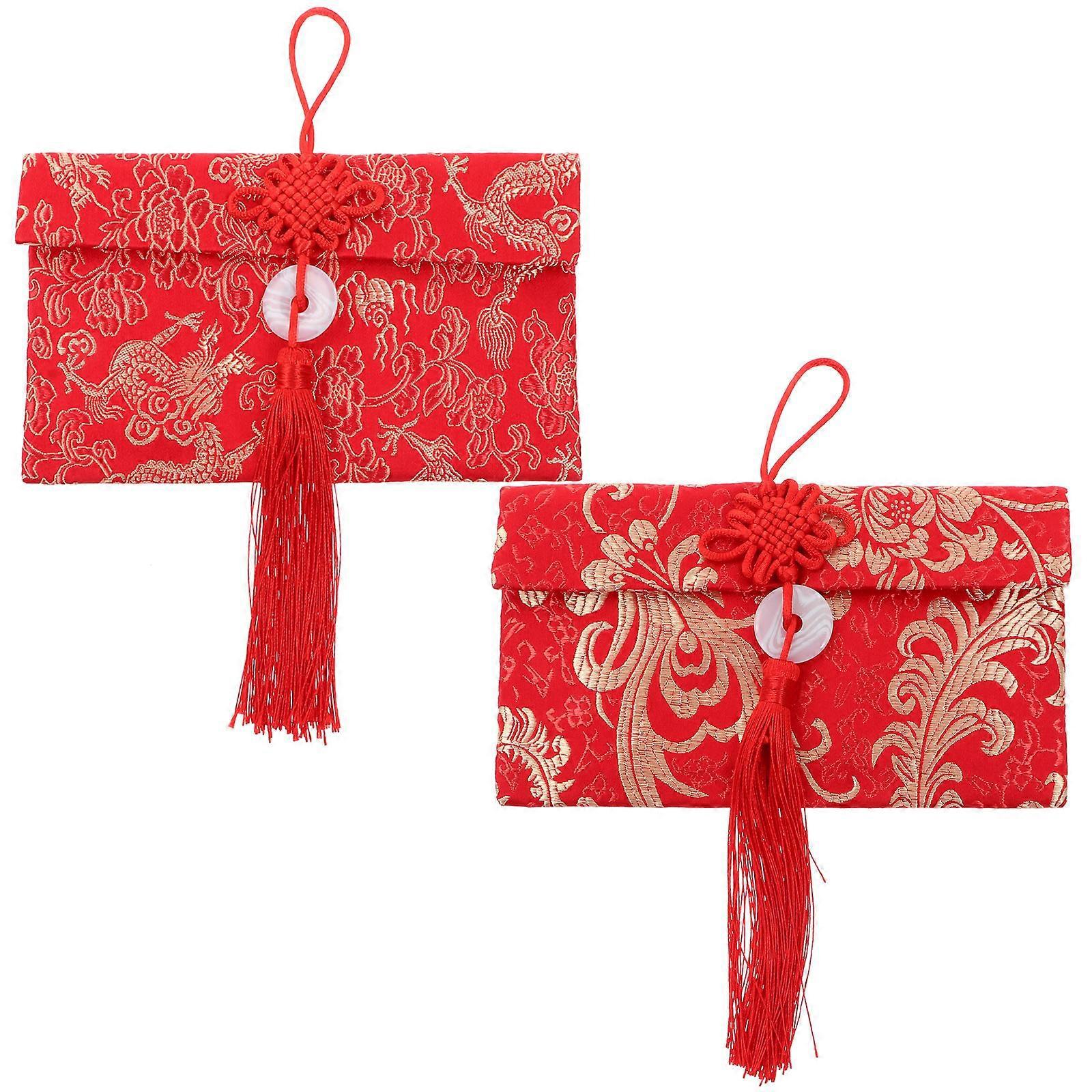 2 Stück Rote Umschläge Zum Chinesischen Neujahr Mit Goldprägung, Brokat, Rote Taschen-18x10.5x1cm