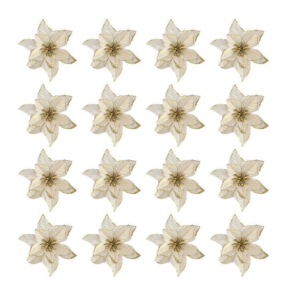 16-teiliges Set Künstlicher Weihnachtsblumen In Goldpuder-optik Für Weihnachtsbaum-anhänger Und Girlanden Zum Selbermachen (golden)-14x14cm-golden