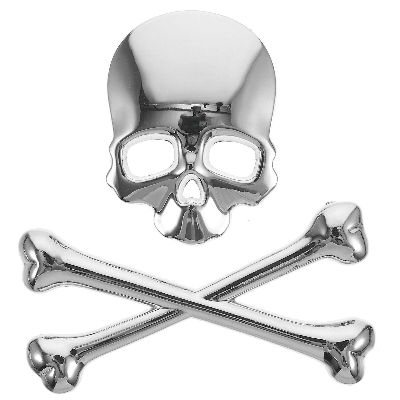 Neuer 3d 3m Totenkopf Metall Skelett Gekreuzte Knochen Auto Motorrad Aufkleber Etikett Totenkopf Emblem Abzeichen Auto Styling Aufkleber Aufkleber (silber)-silver