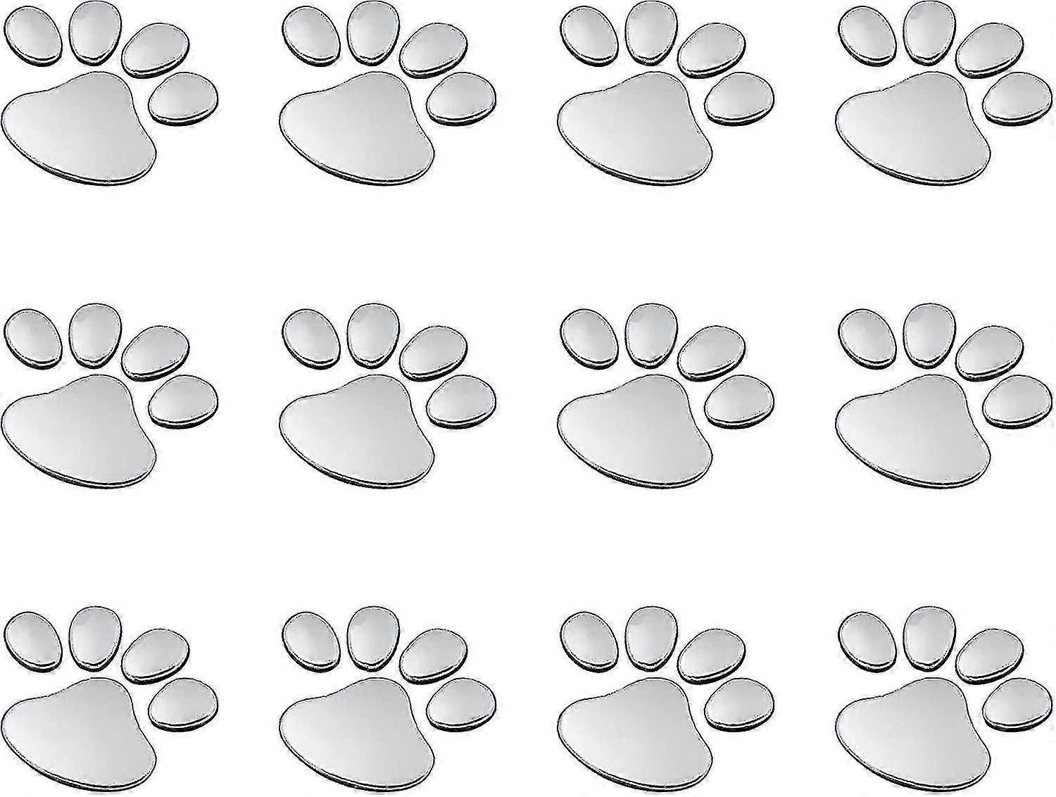 4/12 Stück 3d-autoaufkleber Mit Hundepfotenabdruck In Chrom, Autoemblem-dekoration-12pcs Sliver