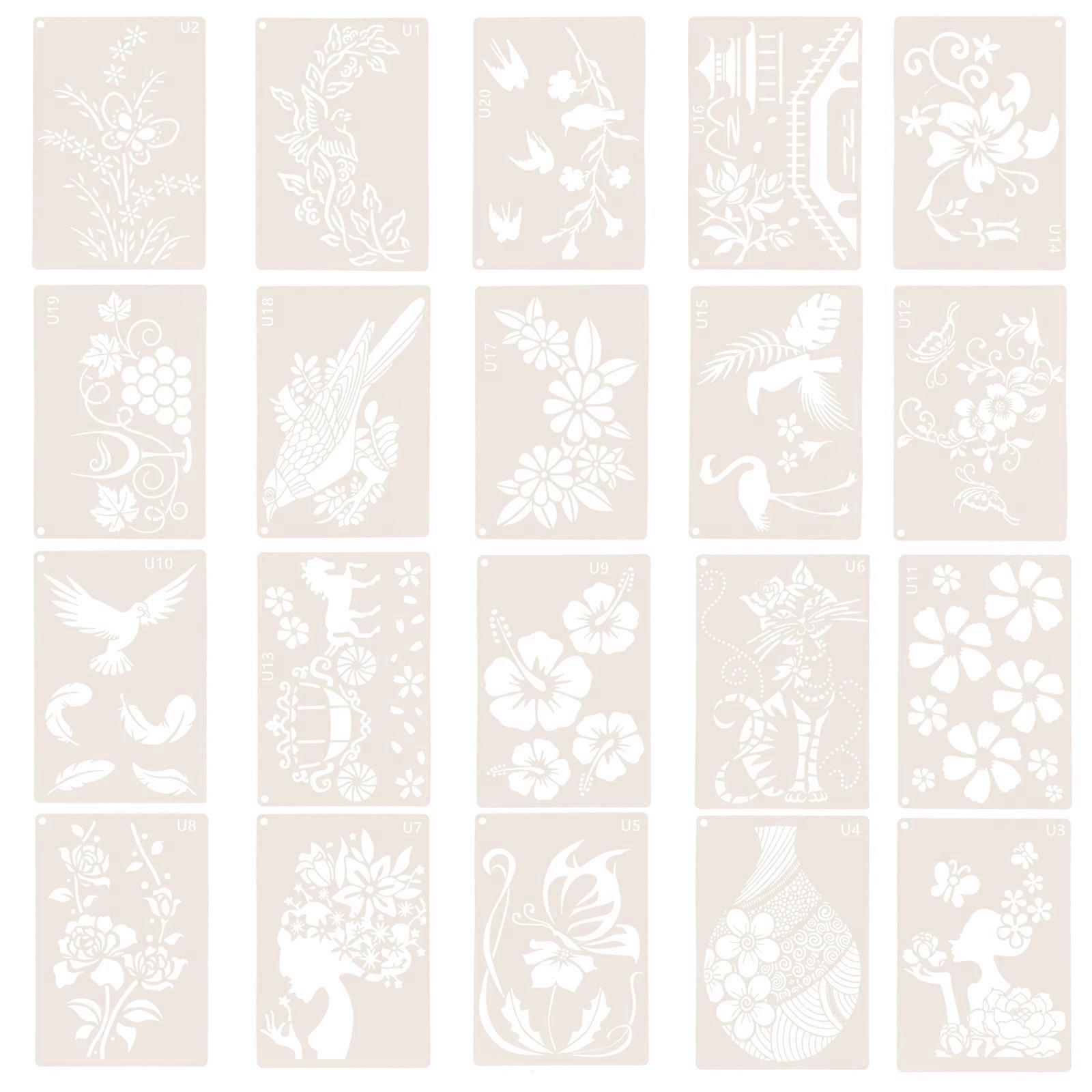 Set Mit 20 Diy-hohlmalvorlagen, Kunsthandwerks-zeichenschablonen-21.5x15x0.1cm-white