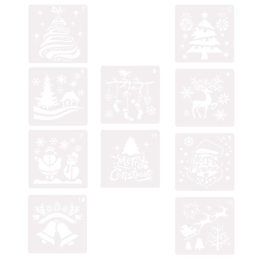 10-teiliges Set Kinderwerkzeuge: Weihnachts-zeichenschablonen, Weihnachtsfensterschablonen, Diy-weihnachtsdeko Aus Papier, Weihnachtsvorlage-13x13x0.1cm-white