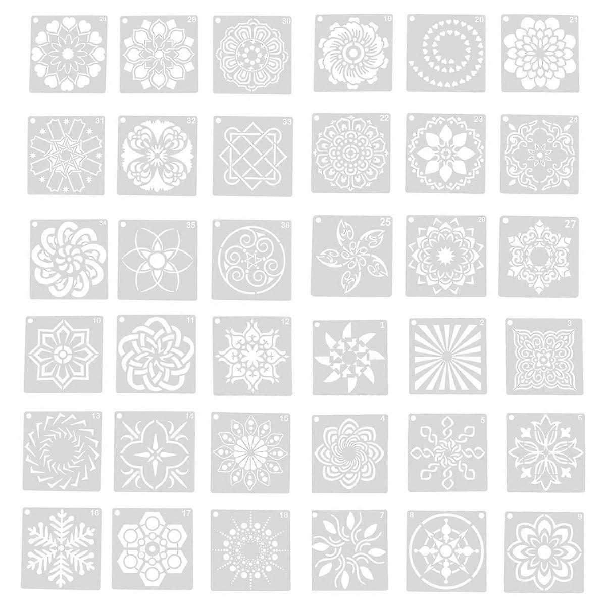36 Stück Kreative Mandala-zeichenschablonen, Hohlschablonen, Diy-hohlmandala-schablonen Zum Bemalen Von Wänden Und Schränken (weiß)-9x9cm-white