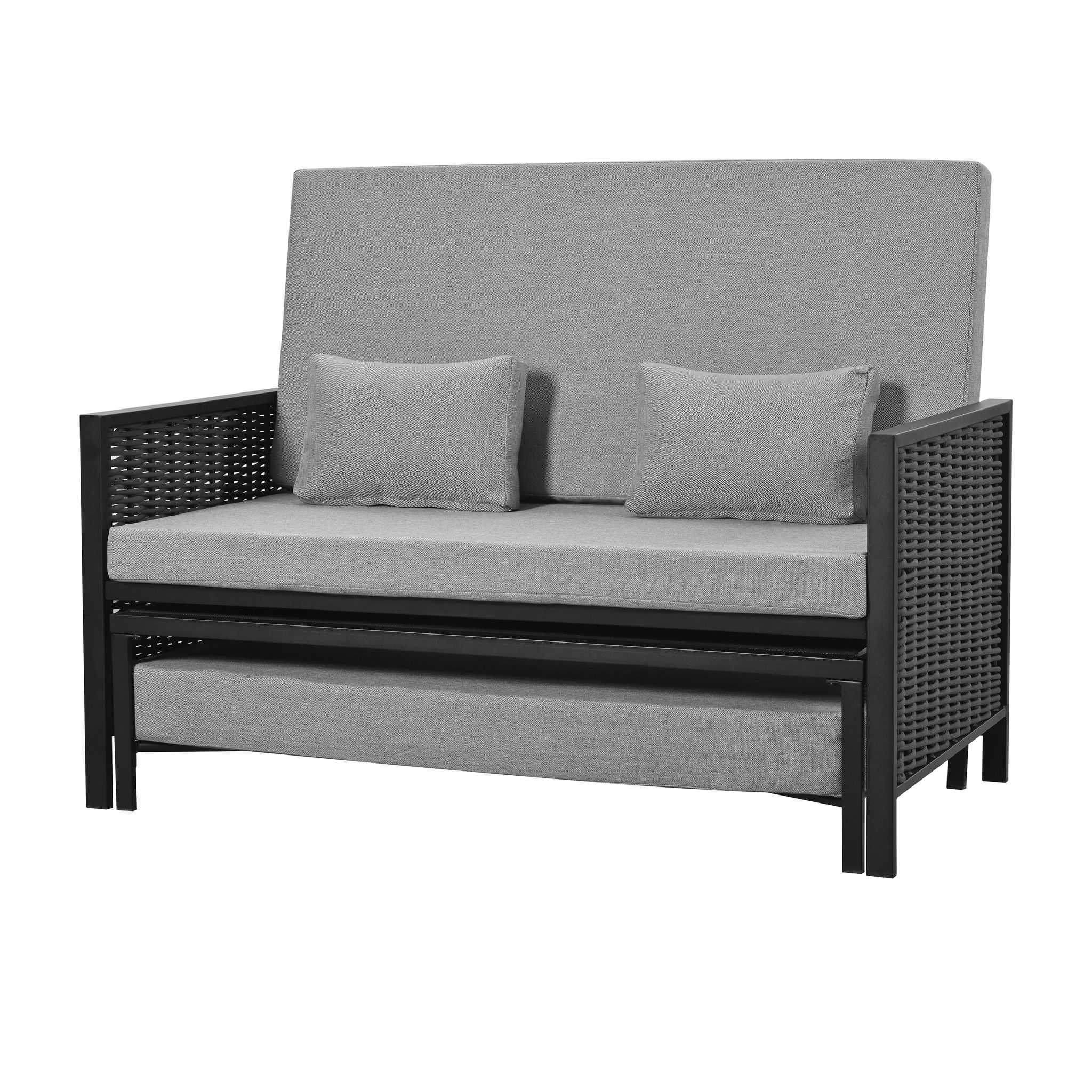 Elvmi Gartenlounge Mit 1 Wandelbarem 2-sitzer Sofa Und Liegebett, 5-fach Verstellbarer Rückenlehne, Polyester Grau